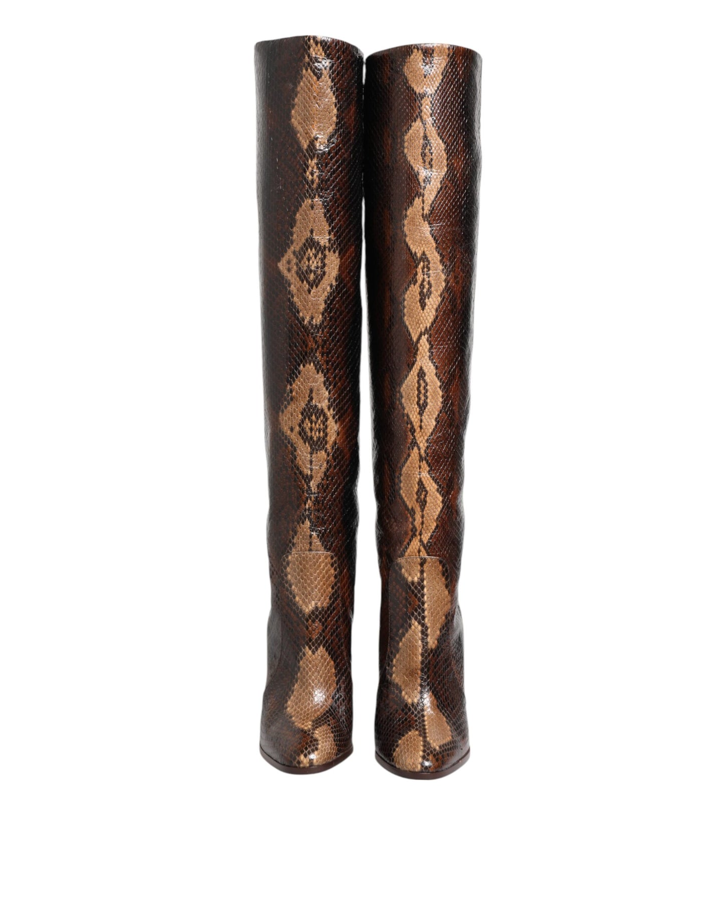 Dolce & Gabbana Braun Python Schlangenhaut Druck Reiten Stiefel Schuhe