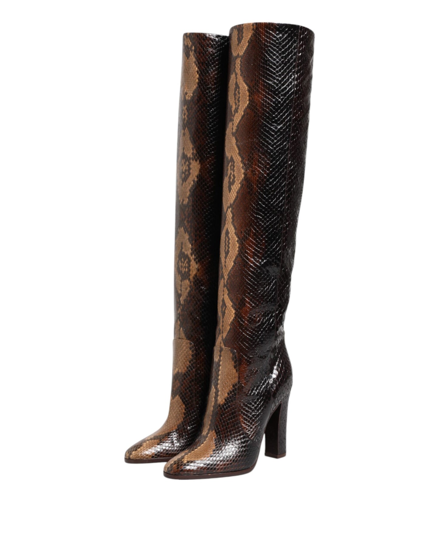 Dolce & Gabbana Braun Python Schlangenhaut Druck Reiten Stiefel Schuhe