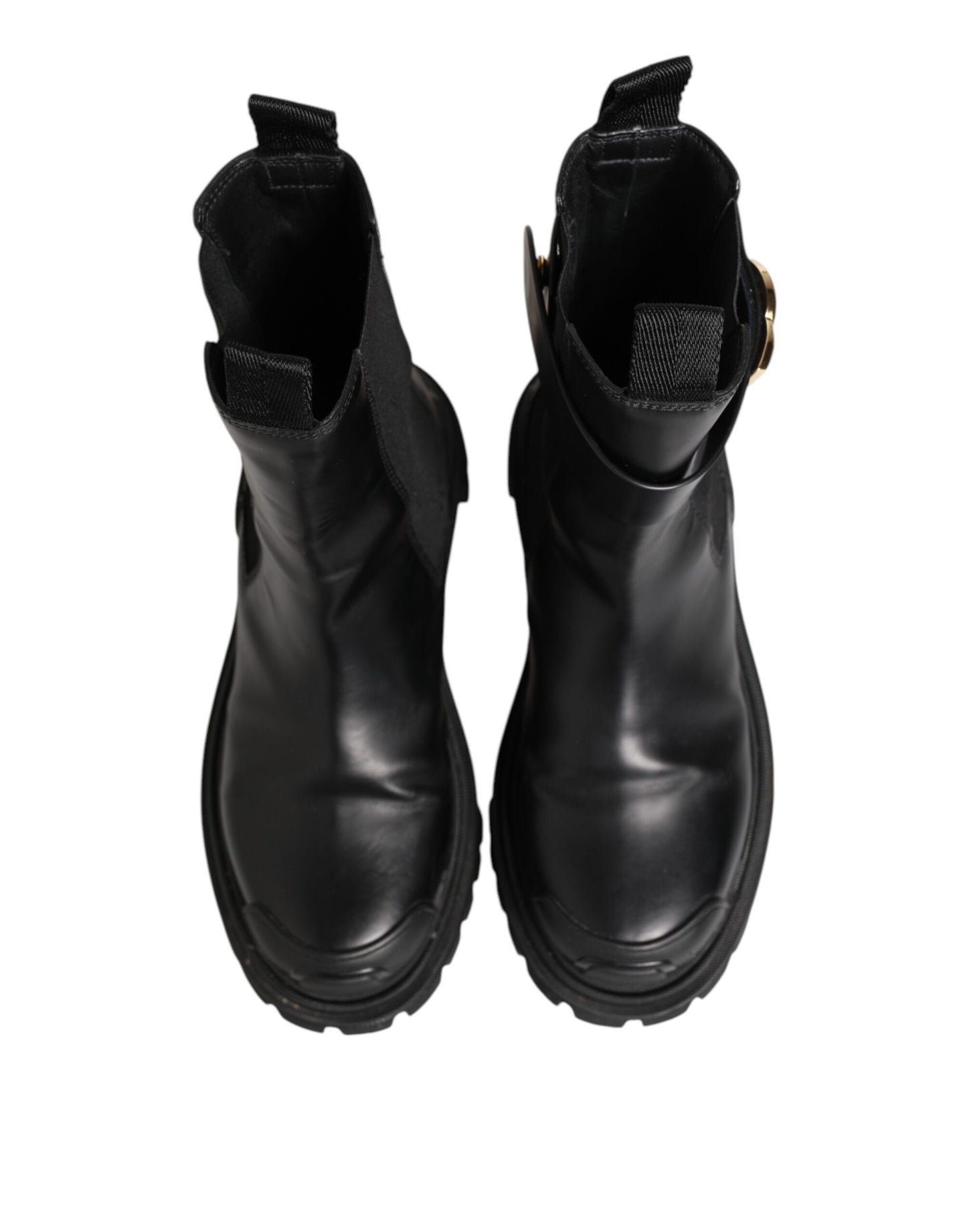 Dolce & Gabbana Schwarz Gold DG Logo Trekking Wadenstiefel Schuhe