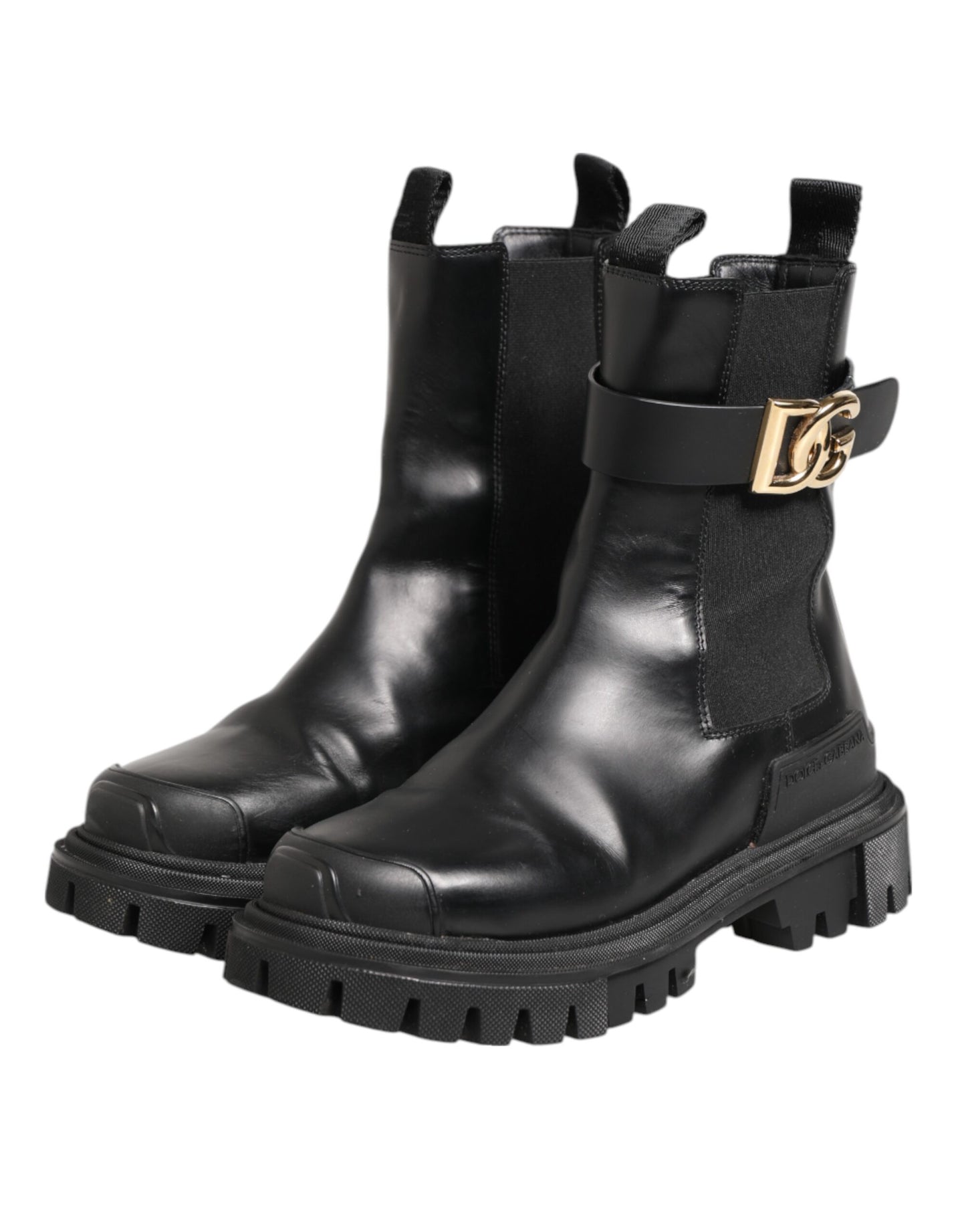 Dolce & Gabbana Schwarz Gold DG Logo Trekking Wadenstiefel Schuhe