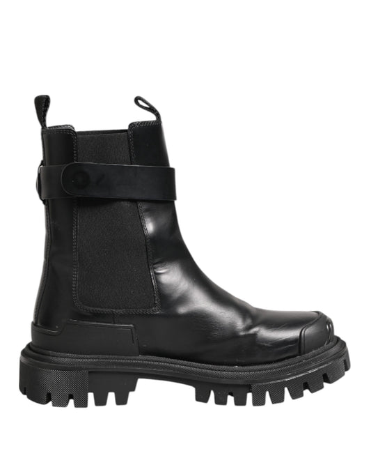 Dolce & Gabbana Schwarz Gold DG Logo Trekking Wadenstiefel Schuhe