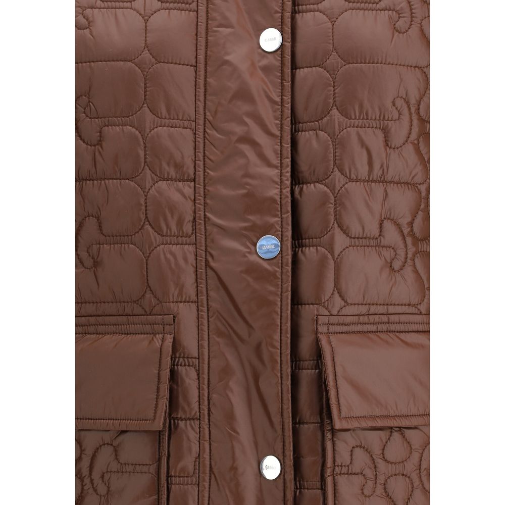 Ganni Glänzende Stepp-Midi-Jacke