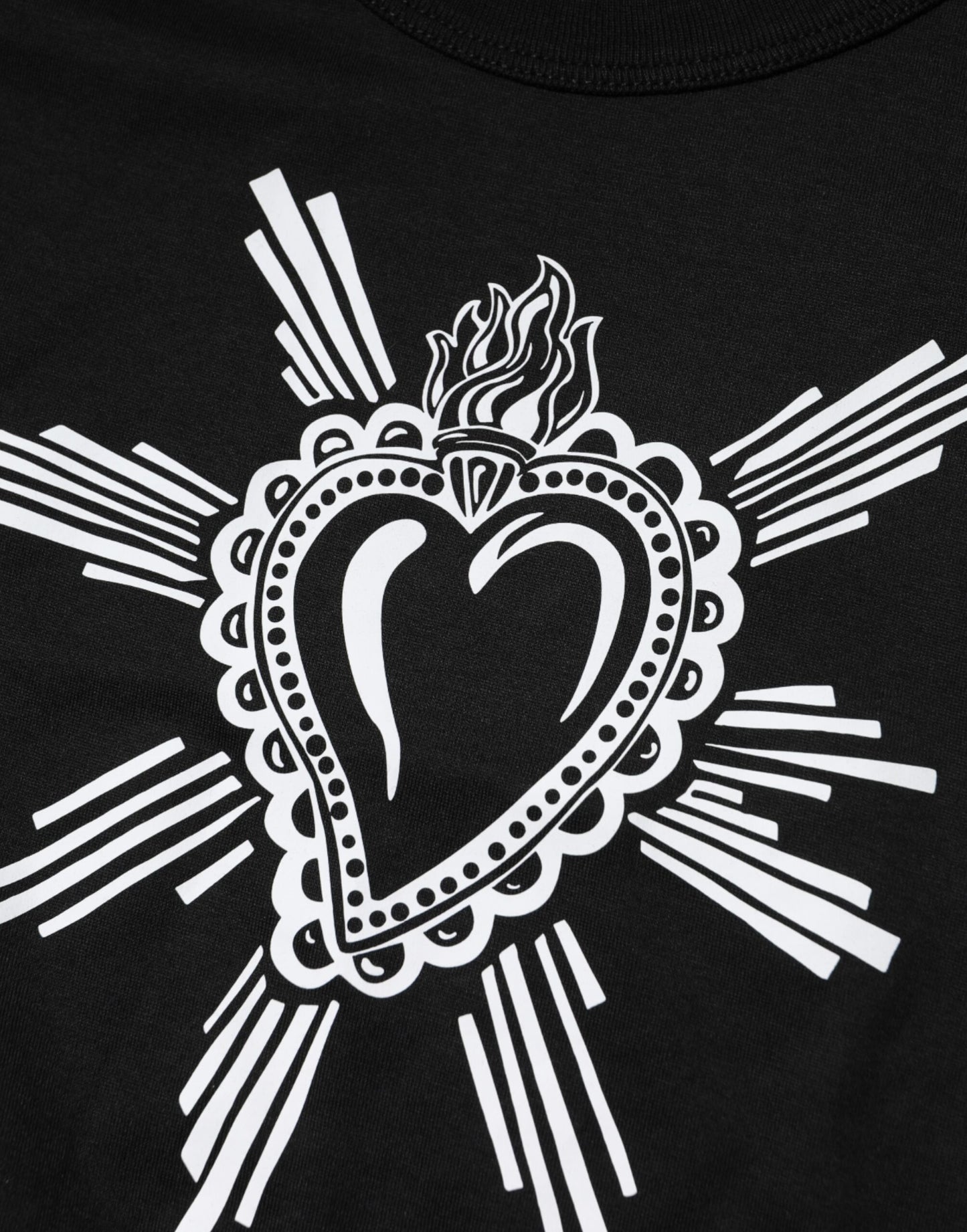 Dolce & Gabbana Schwarzes Sacred Heart Baumwoll-T-Shirt mit Rundhalsausschnitt