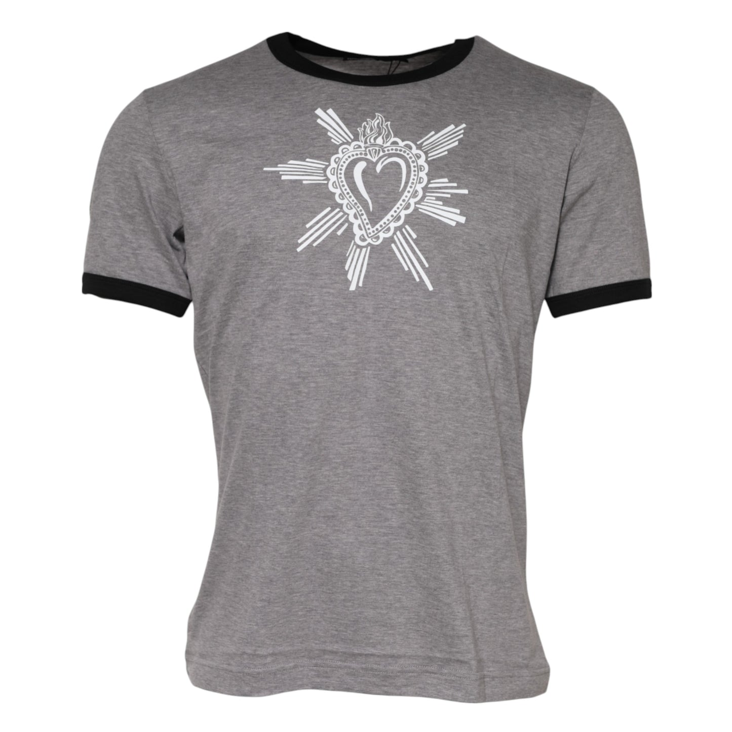 Dolce & Gabbana Graues Sacred Heart Baumwoll-T-Shirt mit Rundhalsausschnitt
