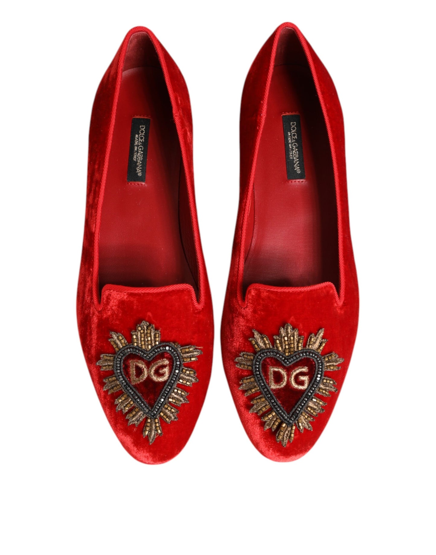 Dolce & Gabbana Rot Samt DG Herz Loafers Flats Schuhe