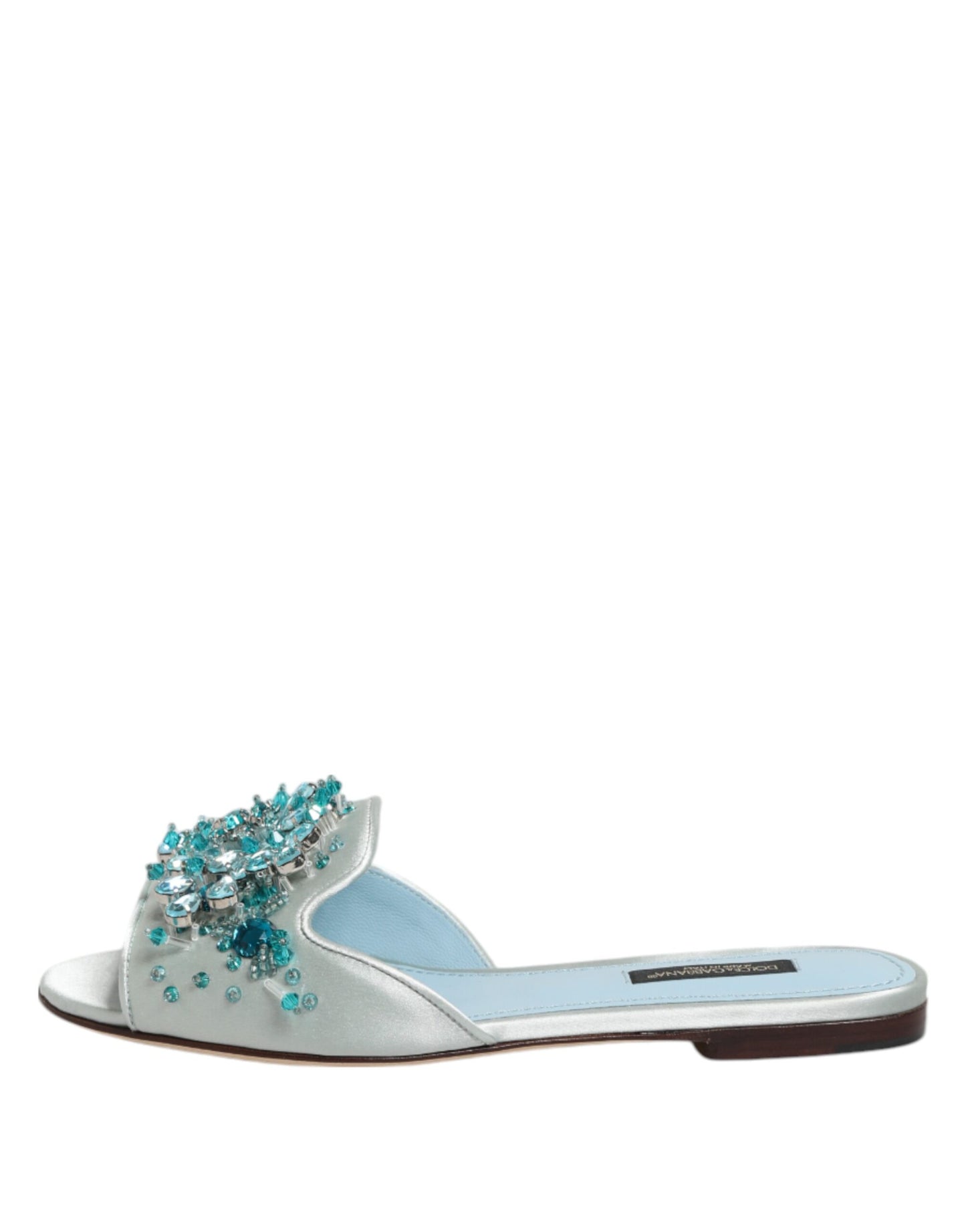 Dolce & Gabbana Silber blaue Leder Perlen verschönern Slide Schuhe