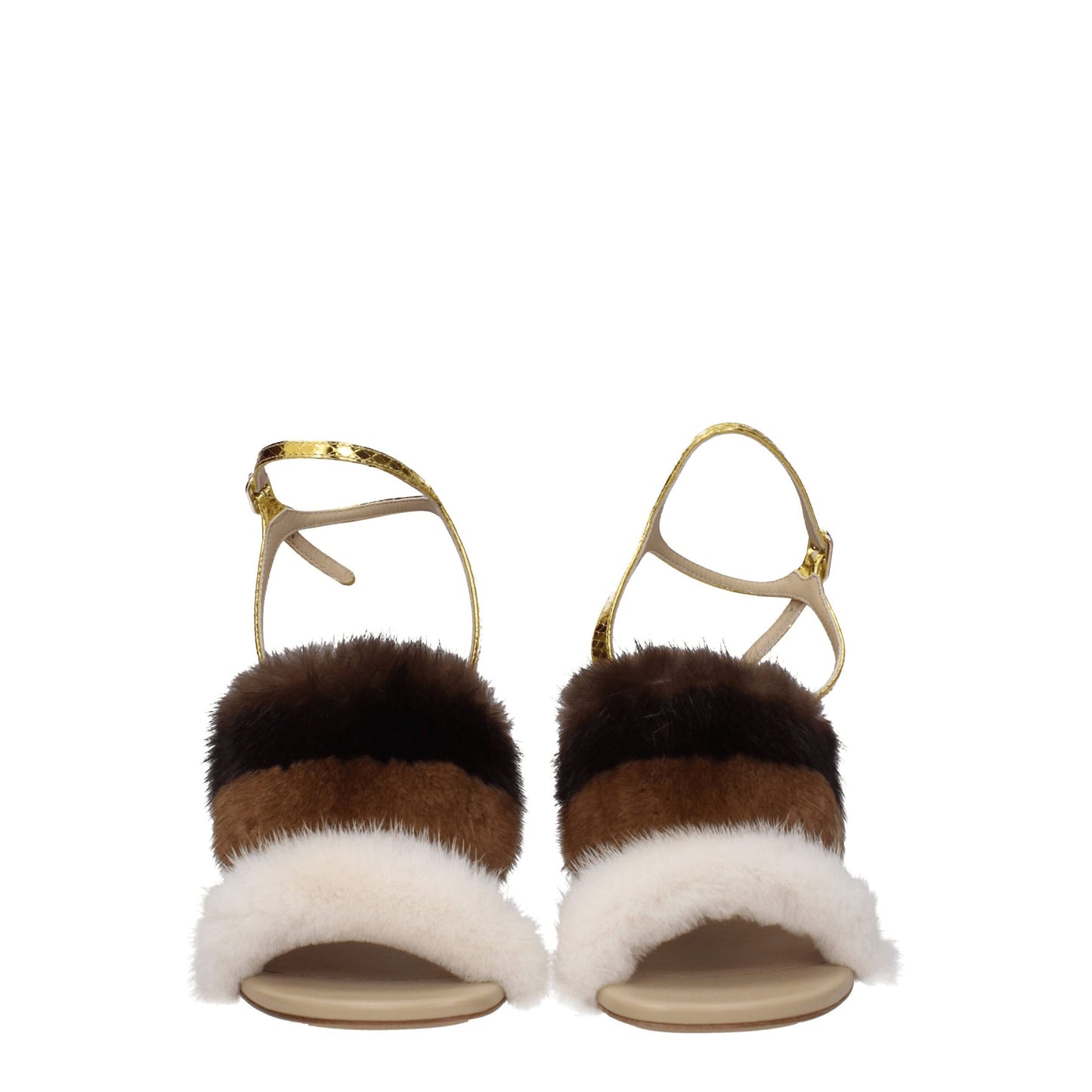 Fendi Braune Nerz Riemchensandalen