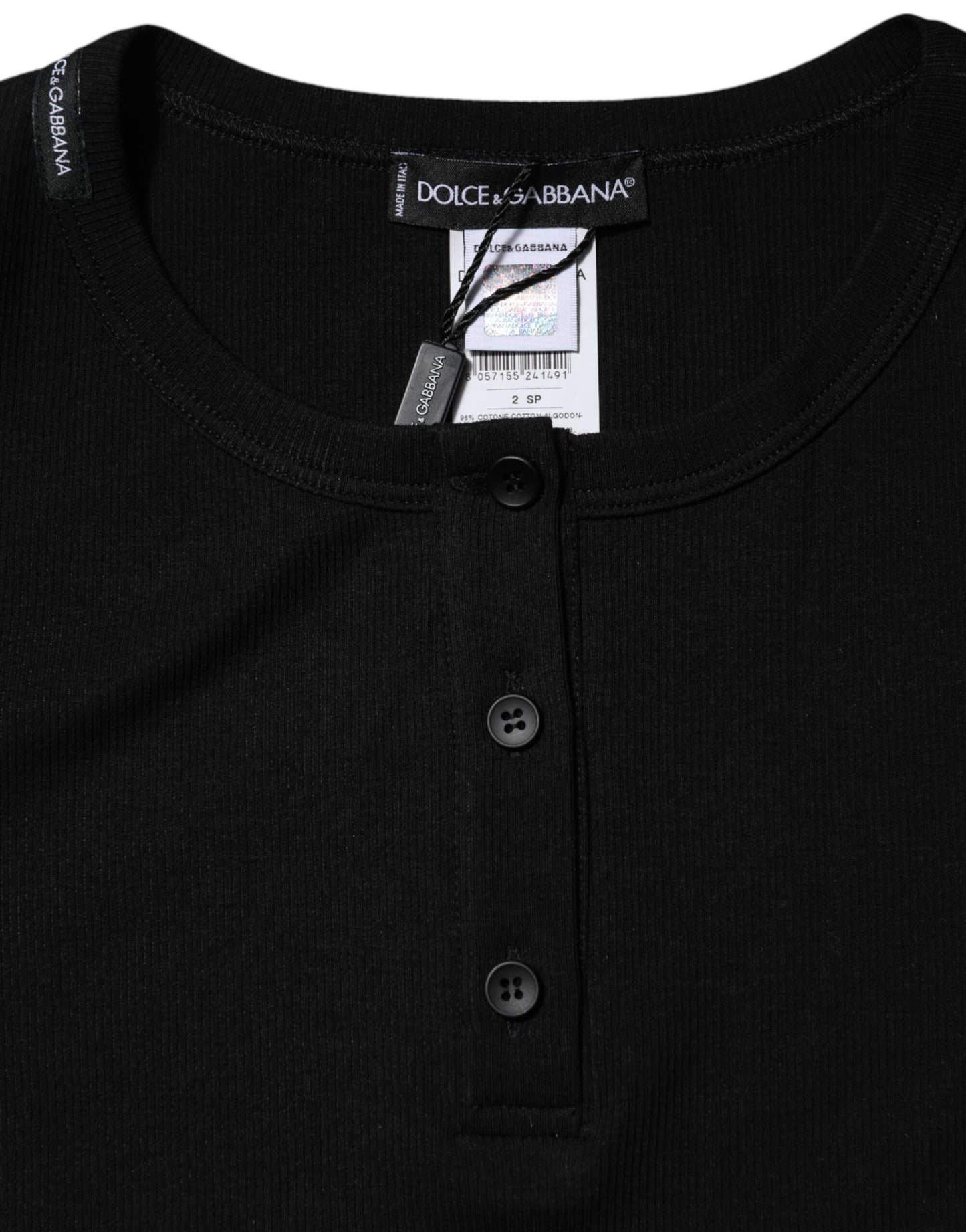 Dolce & Gabbana Schwarzes Baumwoll-Henley-T-Shirt mit kurzen Ärmeln