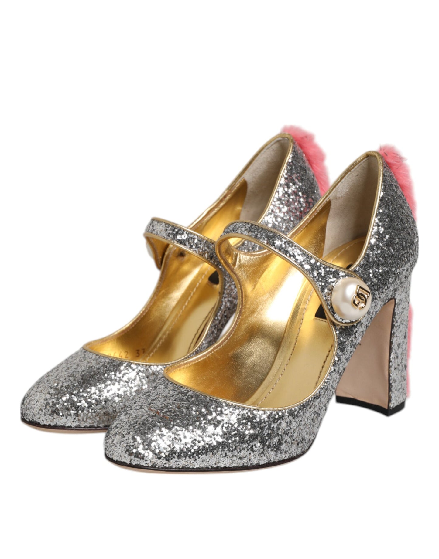 Dolce & Gabbana Silber Glitzer Nerz Pelz VALLY Pumps Schuhe