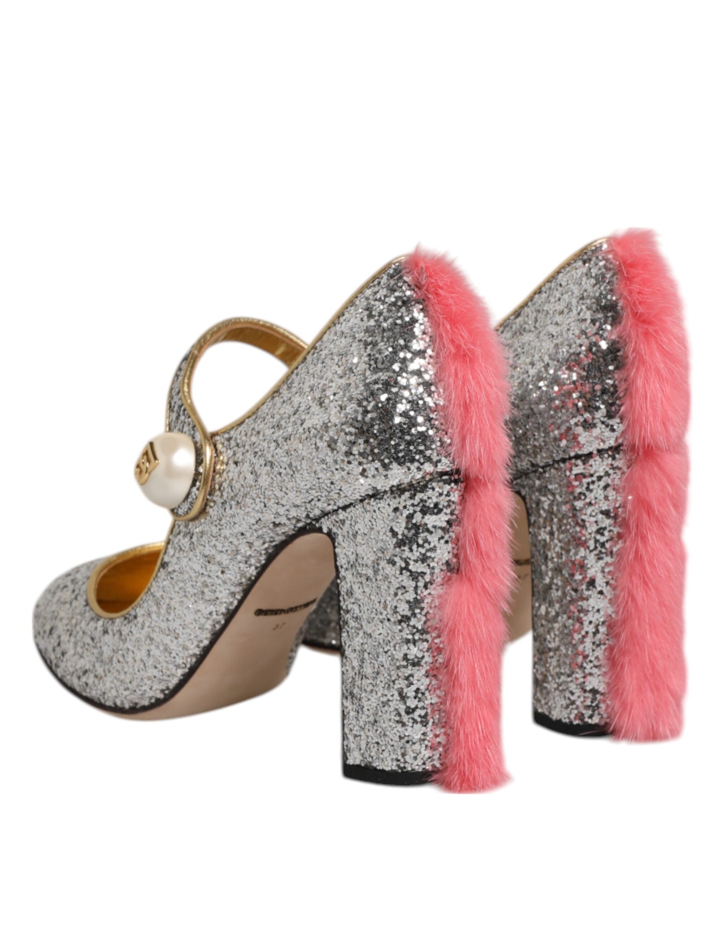 Dolce & Gabbana Silber Glitzer Nerz Pelz VALLY Pumps Schuhe