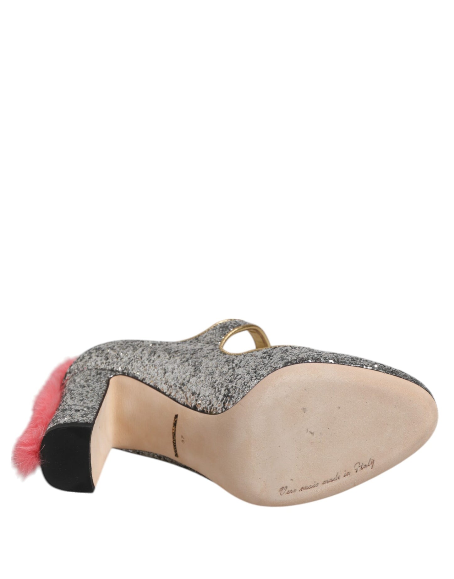 Dolce & Gabbana Silber Glitzer Nerz Pelz VALLY Pumps Schuhe
