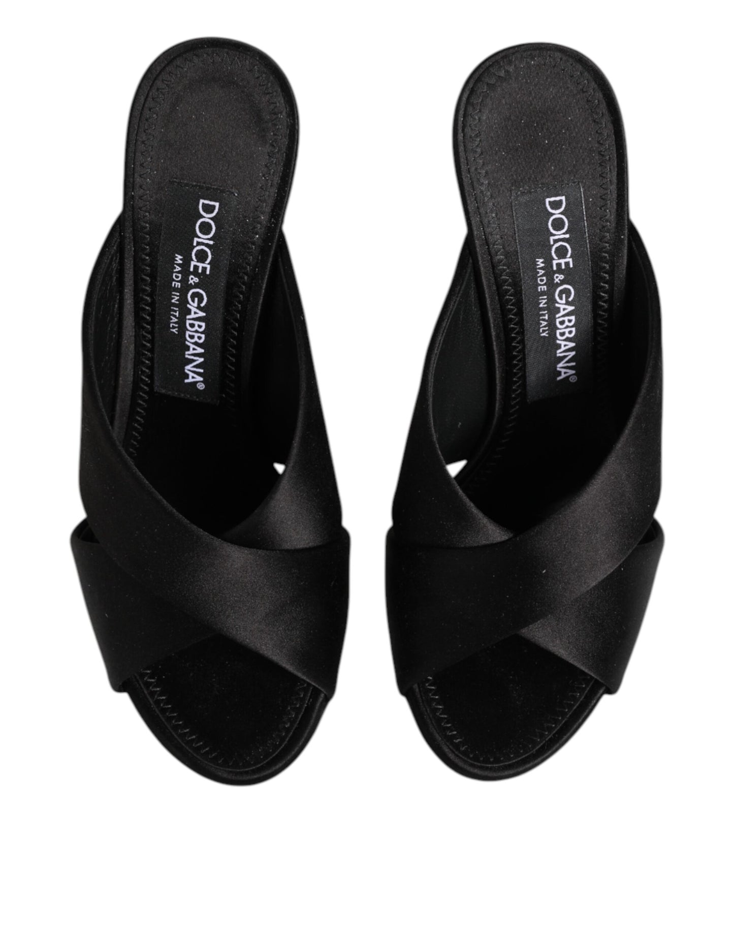 Dolce & Gabbana Schwarzes Logo KEIRA Satin Slides Sandalen Schuhe