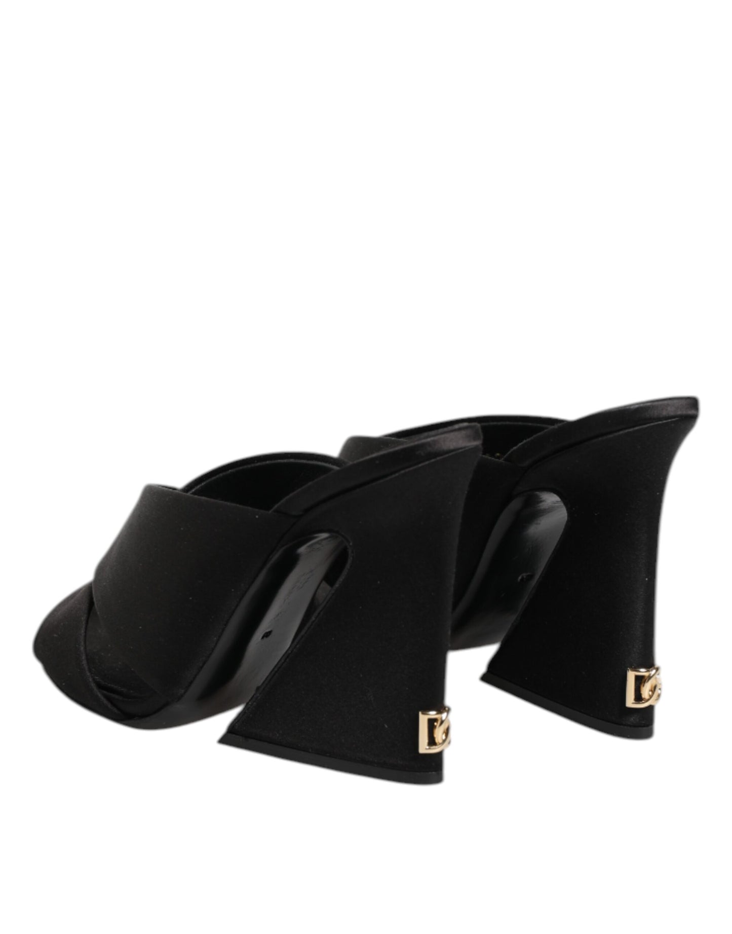 Dolce & Gabbana Schwarzes Logo KEIRA Satin Slides Sandalen Schuhe