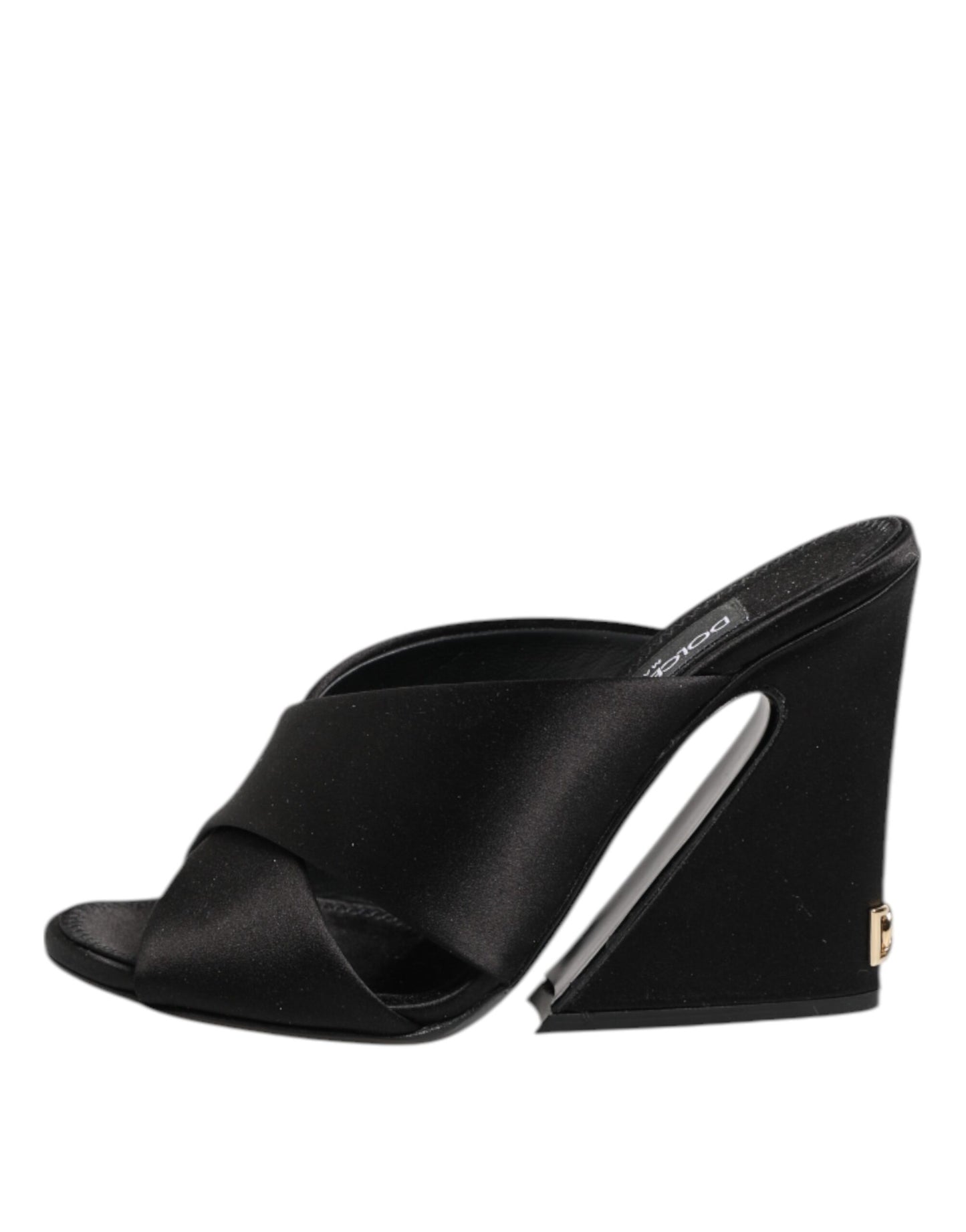Dolce & Gabbana Schwarzes Logo KEIRA Satin Slides Sandalen Schuhe