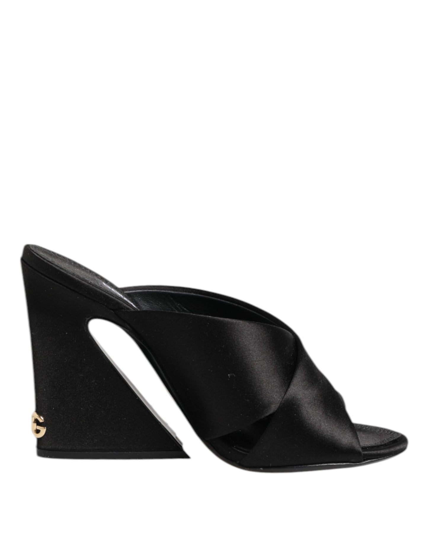 Dolce & Gabbana Schwarzes Logo KEIRA Satin Slides Sandalen Schuhe