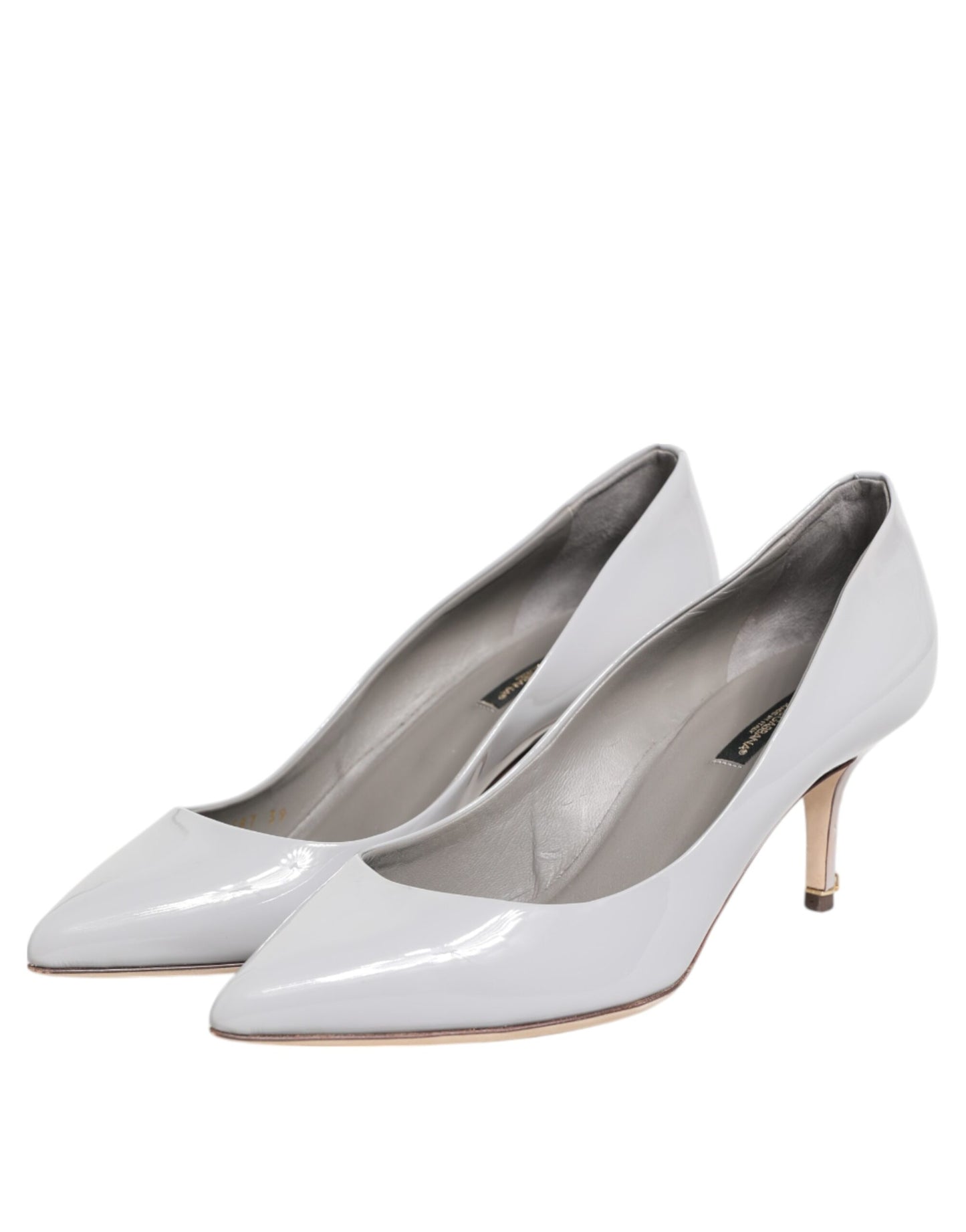 Dolce & Gabbana Hellgraue Leder Kitten Heels Pumps Schuhe