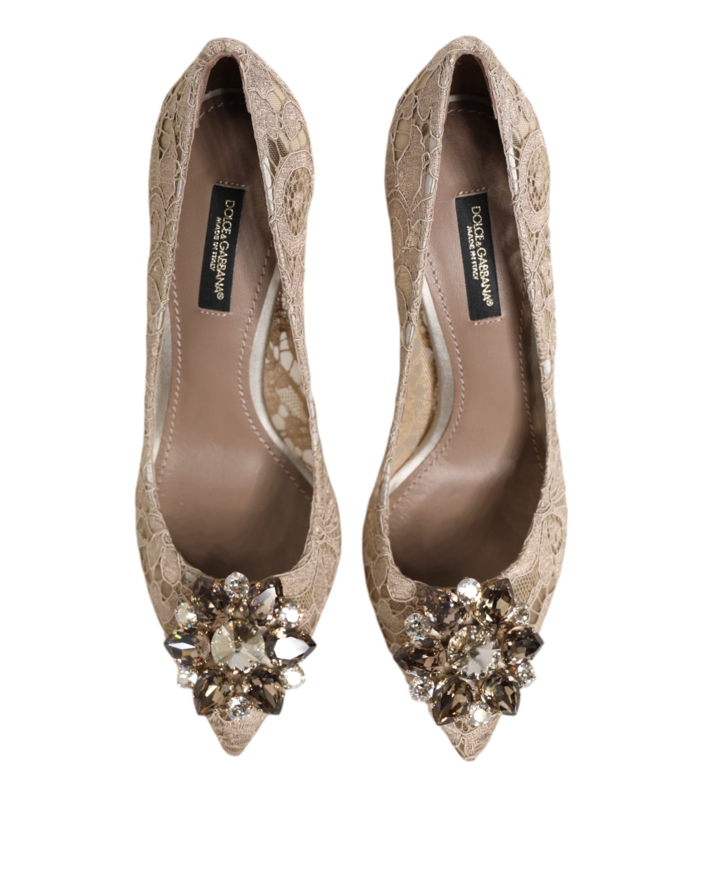 Dolce & Gabbana Beige Taormina Spitze Kristall Heels Pumps Schuhe