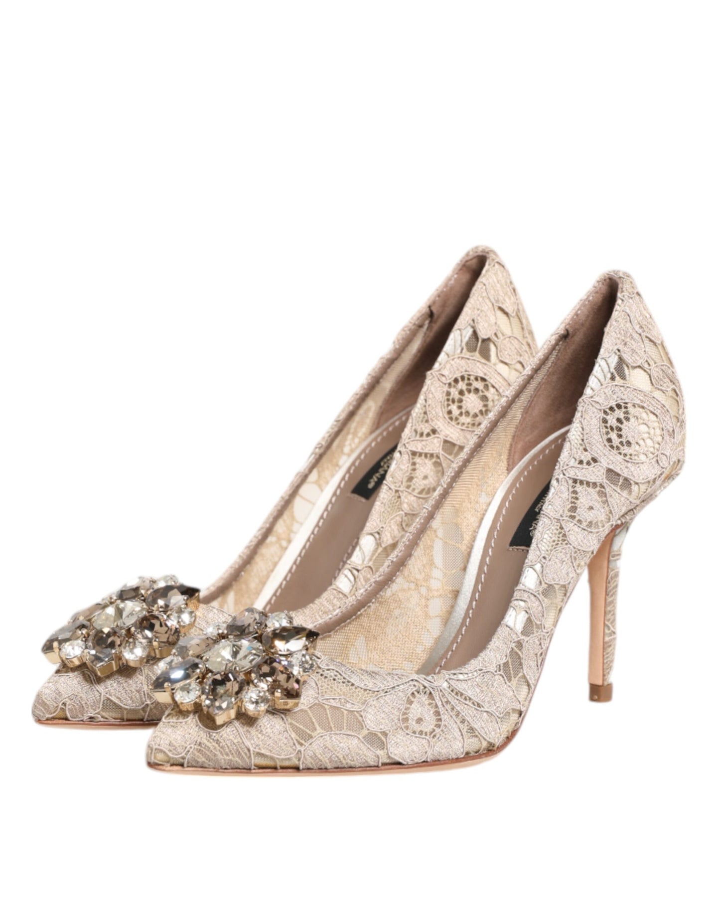 Dolce & Gabbana Beige Taormina Spitze Kristall Heels Pumps Schuhe