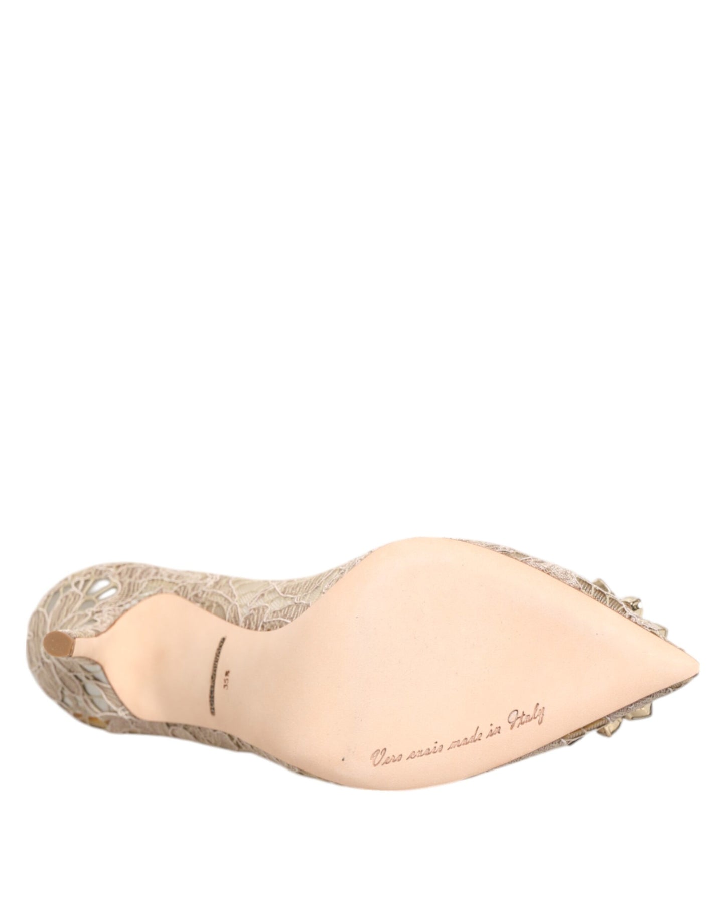 Dolce & Gabbana Beige Taormina Spitze Kristall Heels Pumps Schuhe