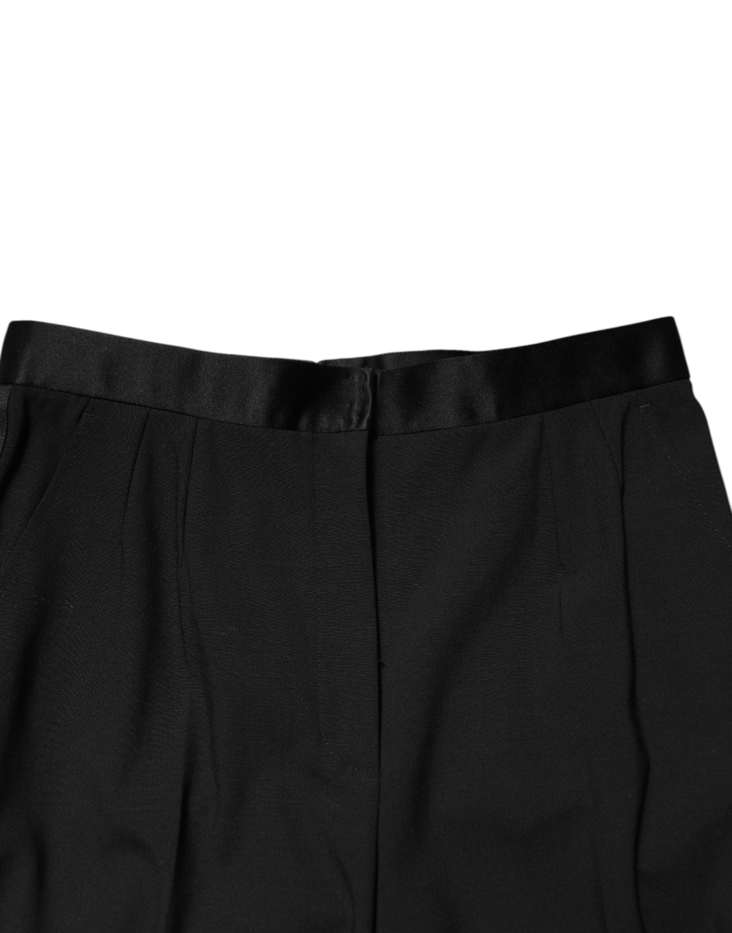 Dolce & Gabbana Schwarze hochtaillierte Hose aus Wolle