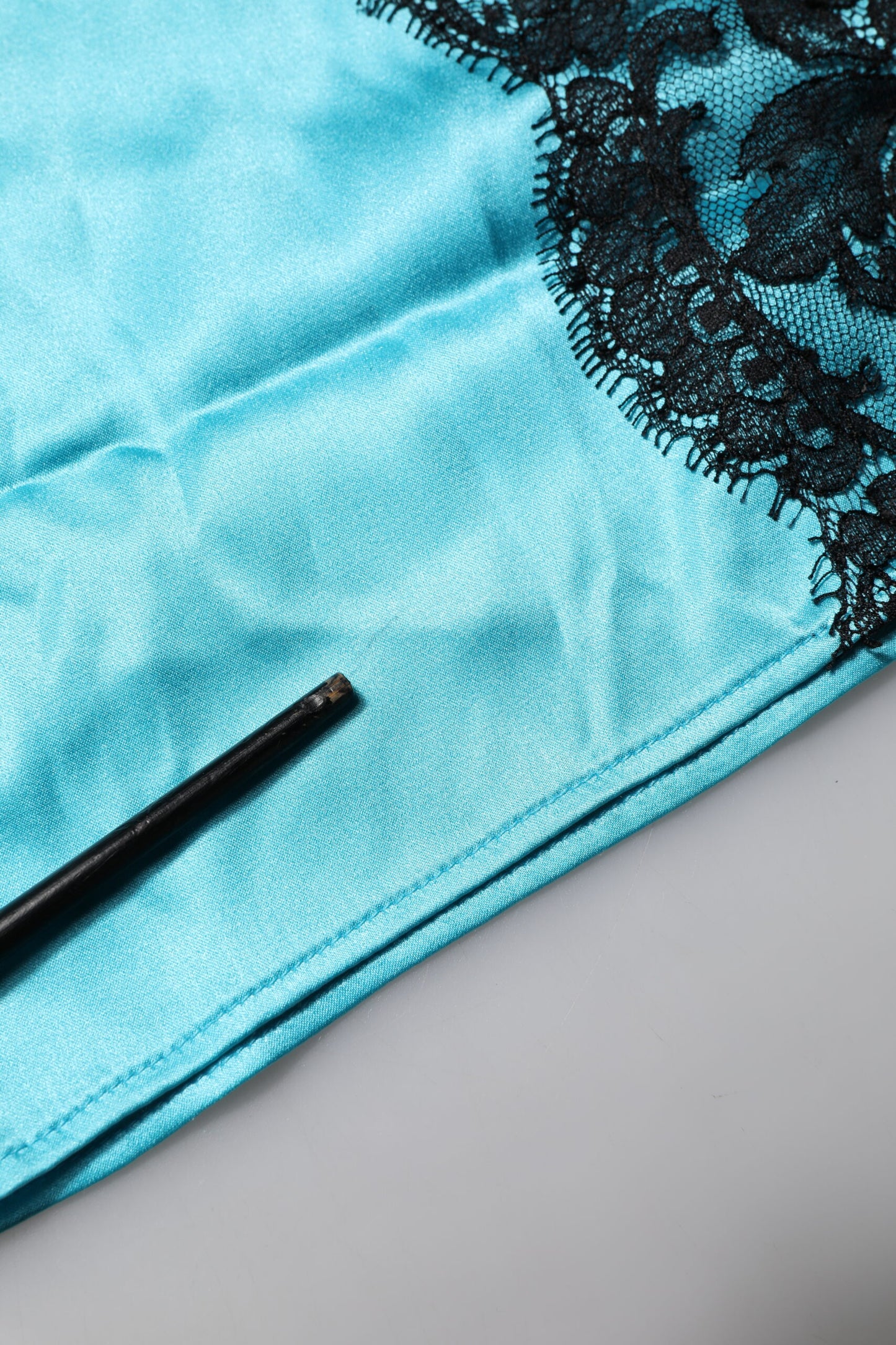 Dolce & Gabbana Blaue Seide Garterized Straight Damen Pyjamahose