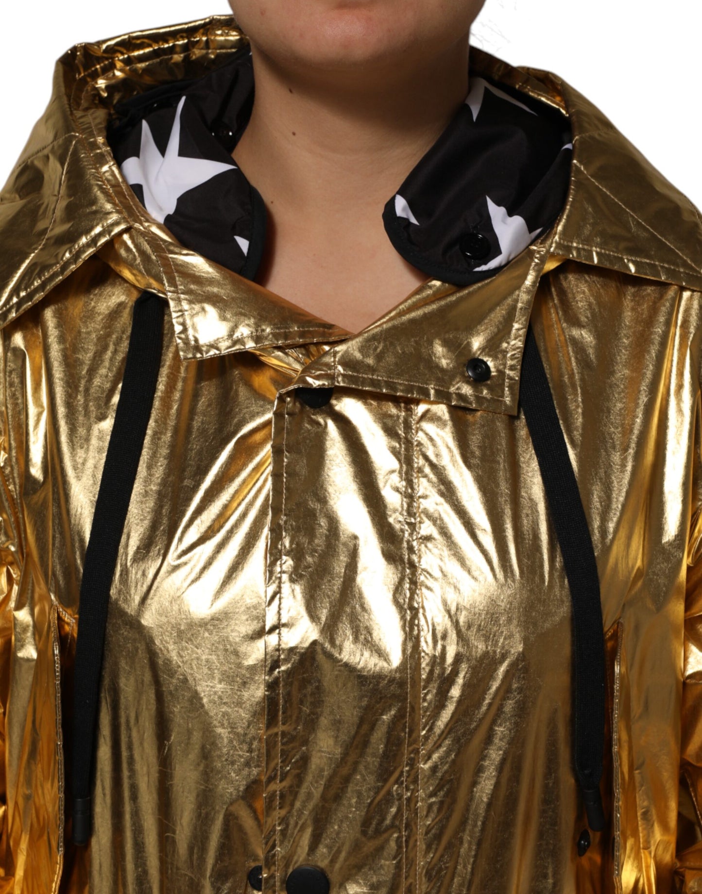 Dolce & Gabbana Goldfarbener Kapuzenmantel mit langen Ärmeln Trenchcoat Jacke