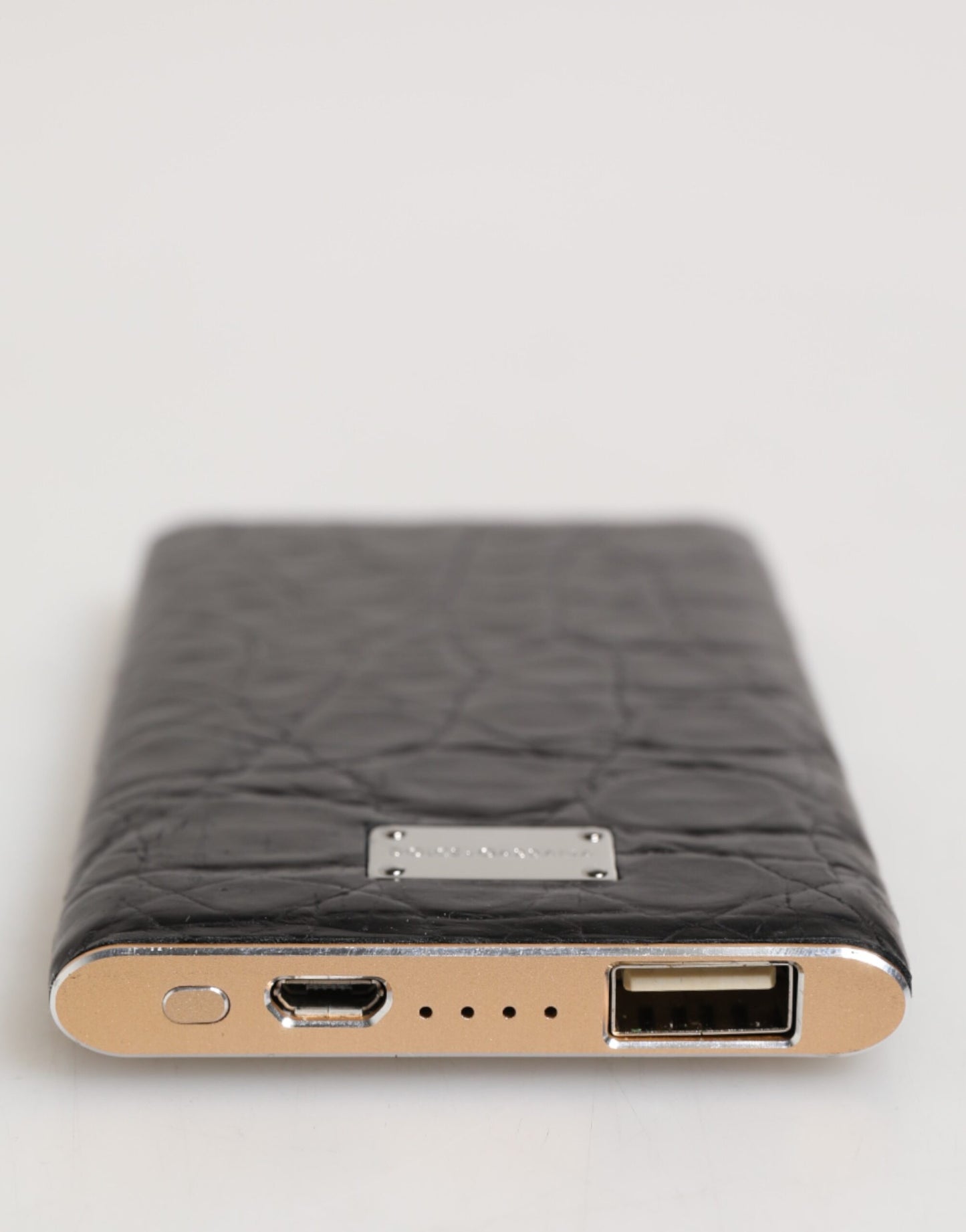 Dolce & Gabbana Schwarzes Leder Exotische Haut 3000mAh Power Bank Ladegerät USB