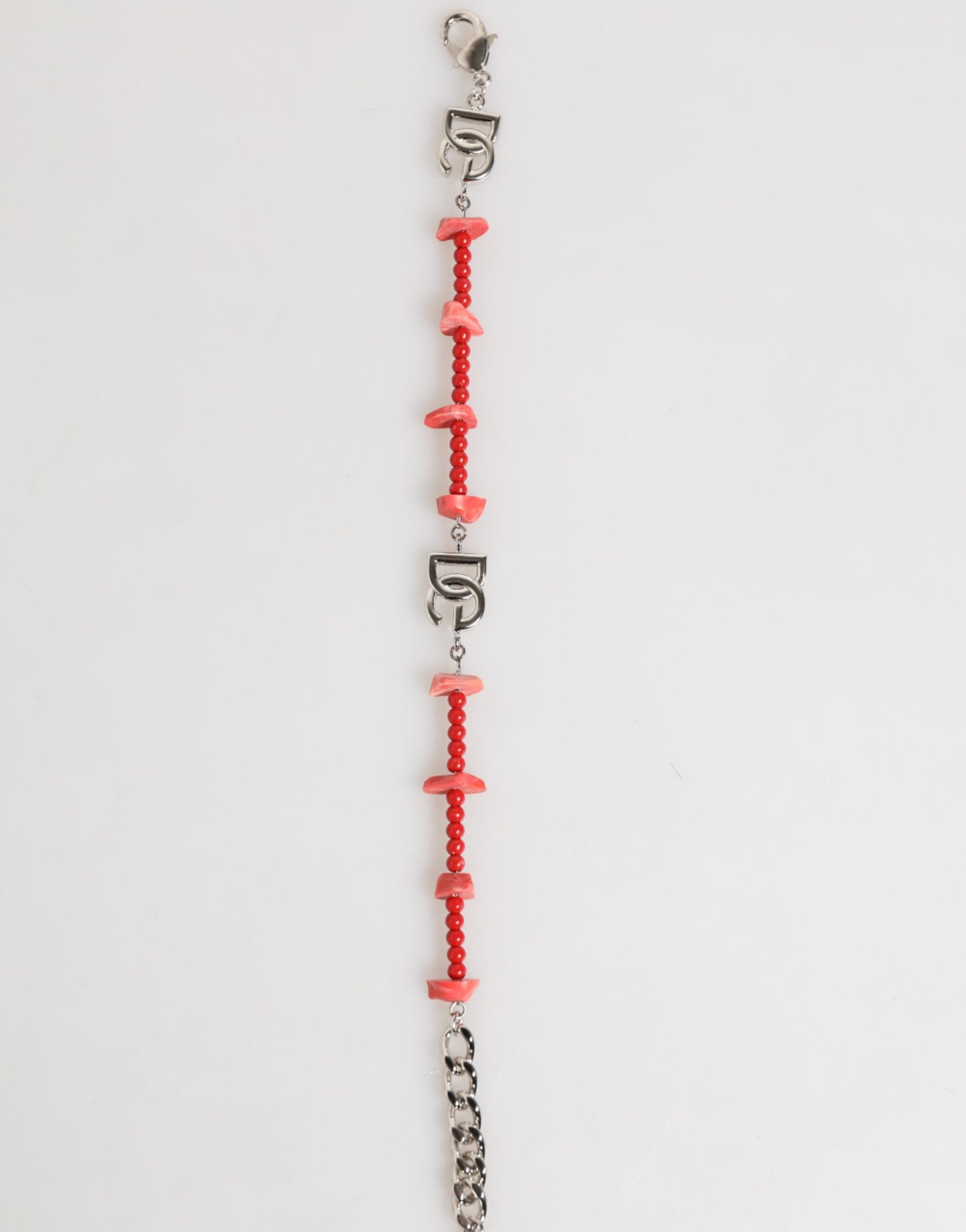 Dolce & Gabbana Silber-Ton Messing Perlen Harz DG Logo Kette Männer-Armband
