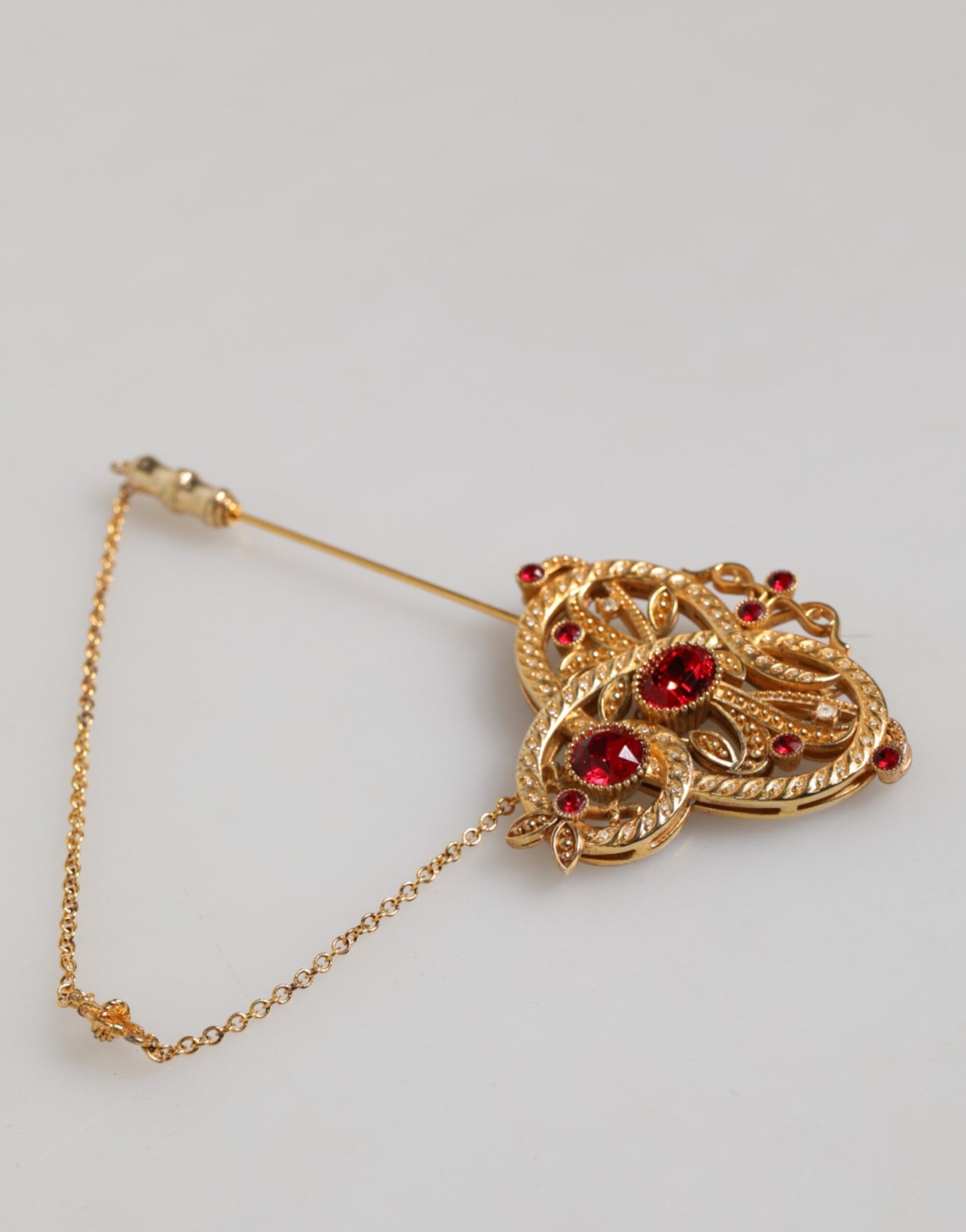 Dolce & Gabbana Goldfarbene 925 Sterling Silber Kristallkette Brosche Pin