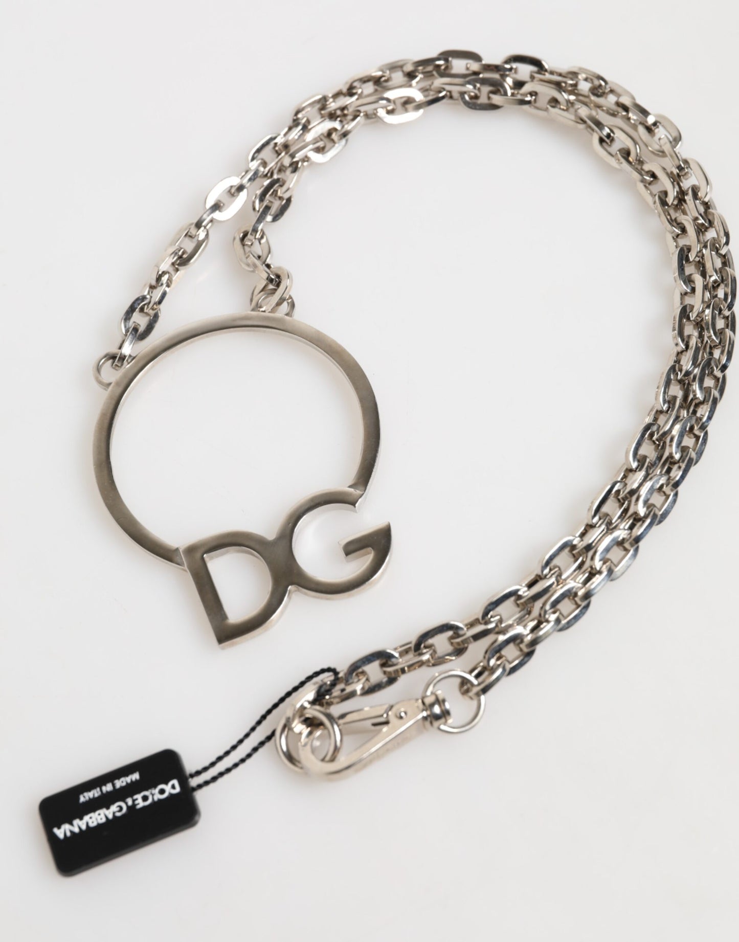 Dolce & Gabbana Silber-Ton Messing Kette DG Logo Anhänger Männer Halskette
