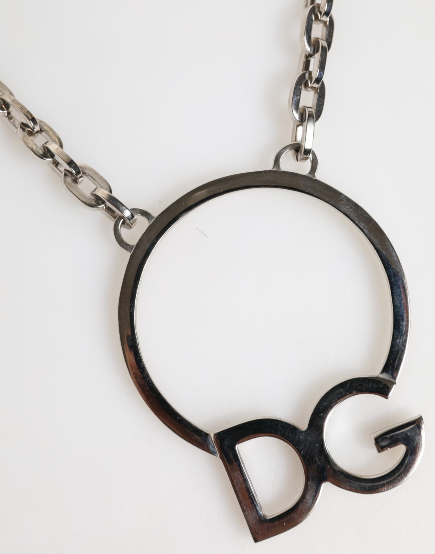 Dolce & Gabbana Silber-Ton Messing Kette DG Logo Anhänger Männer Halskette