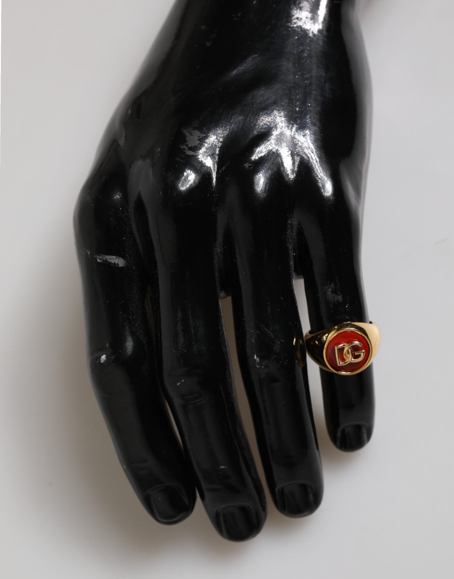 Dolce & Gabbana Gold-Ton Echtmessing Rot DG Logo Männer Ring