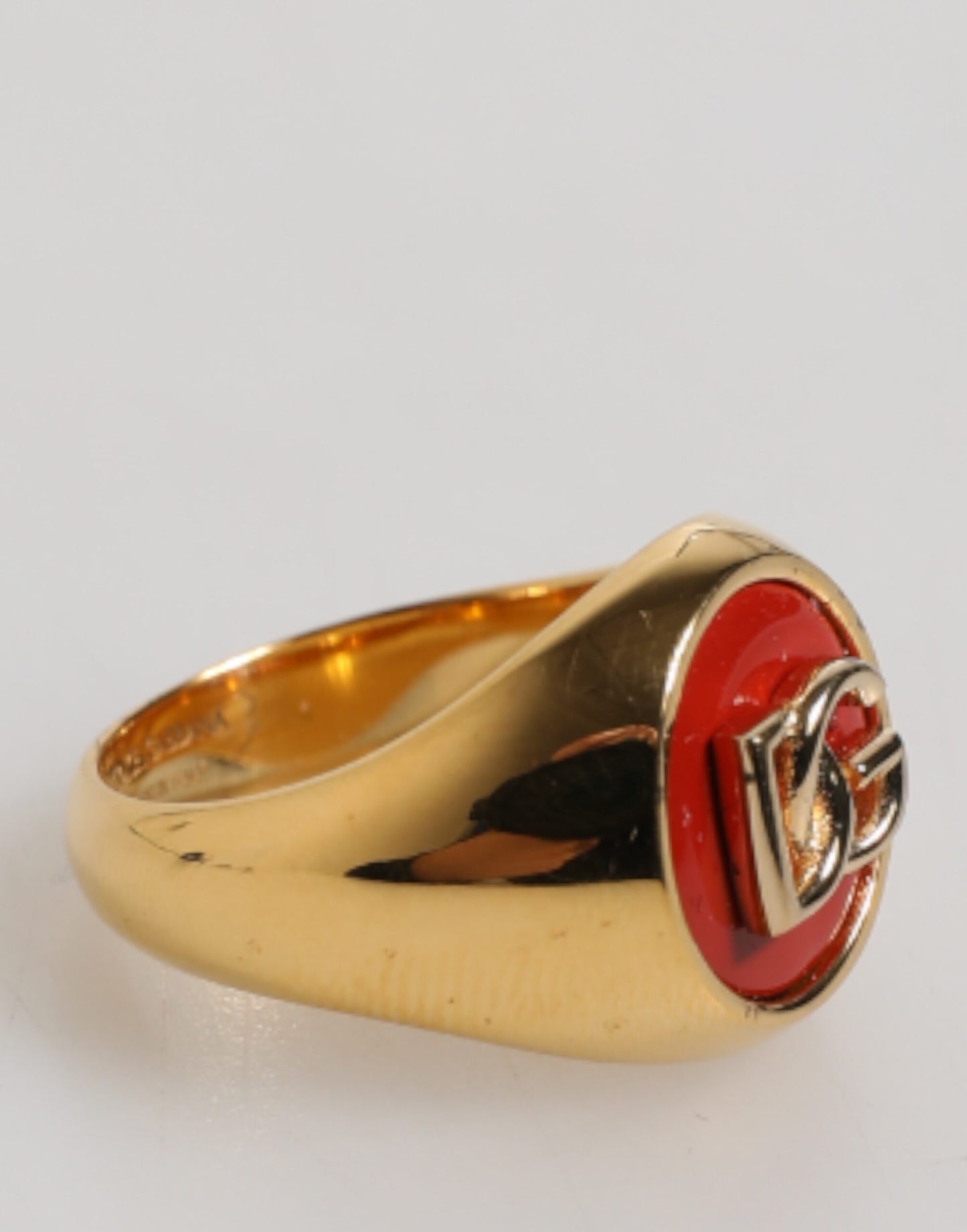 Dolce & Gabbana Gold-Ton Echtmessing Rot DG Logo Männer Ring