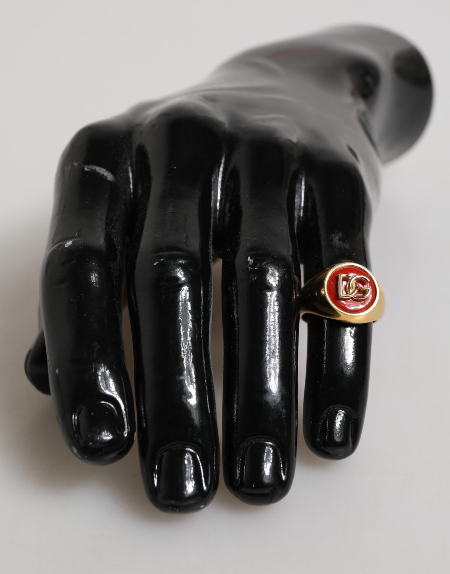 Dolce & Gabbana Gold-Ton Echtmessing Rot DG Logo Männer Ring