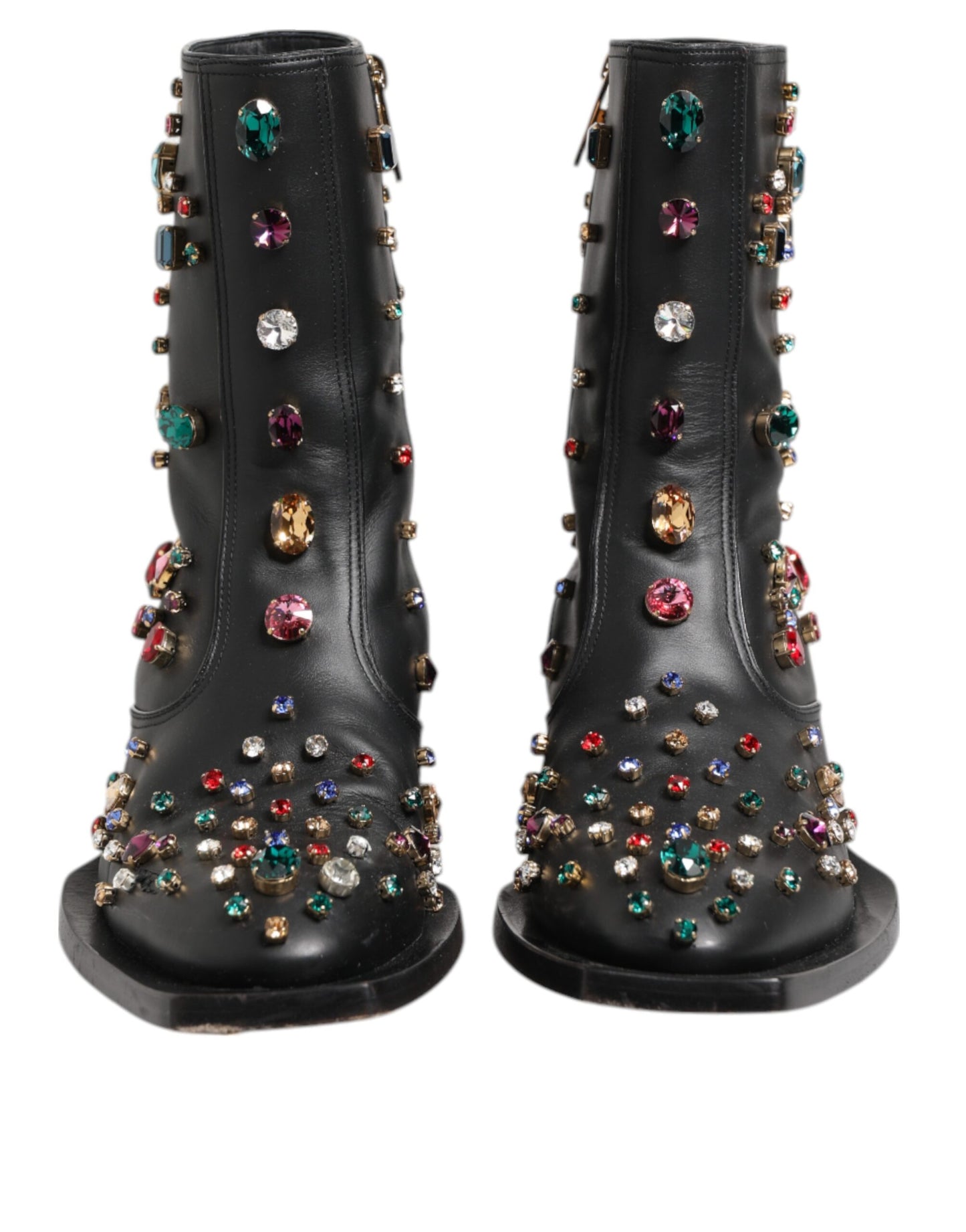 Dolce & Gabbana Schwarz Crystal Cowboy Leder Männer Stiefel Schuhe