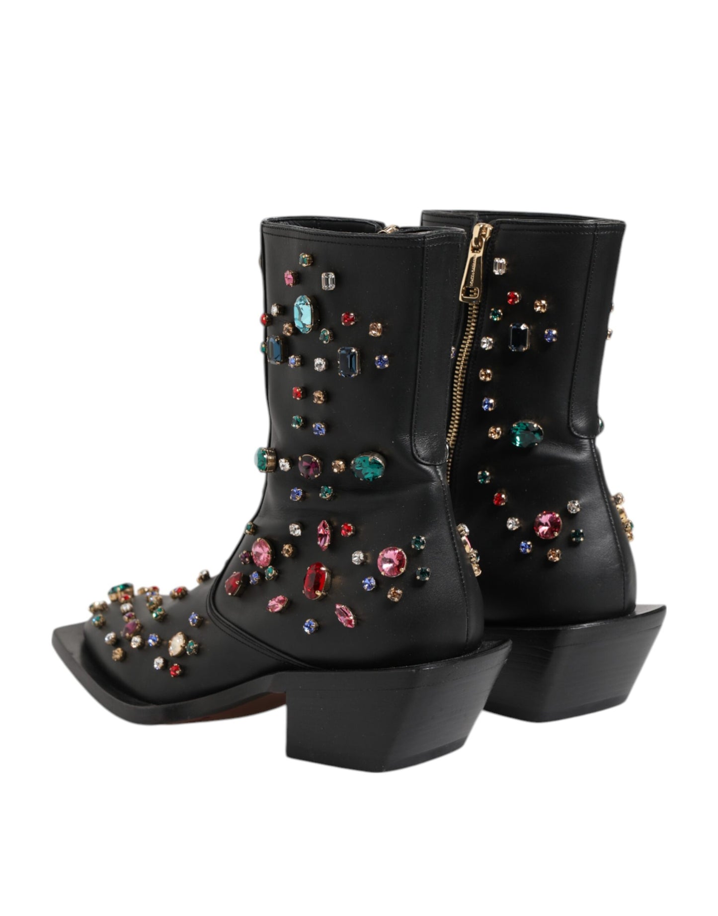 Dolce & Gabbana Schwarz Crystal Cowboy Leder Männer Stiefel Schuhe