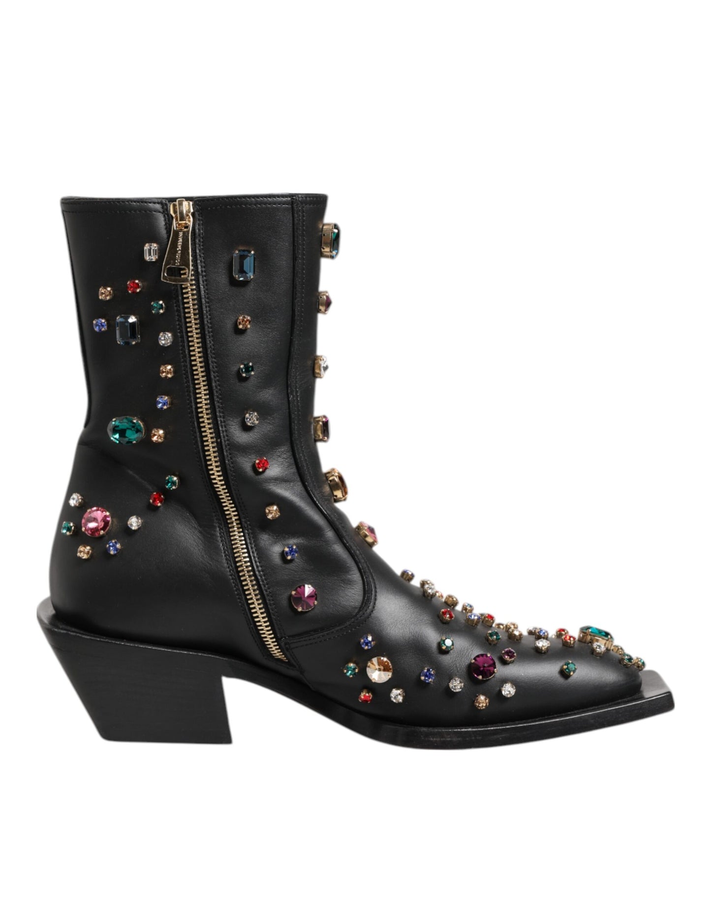 Dolce & Gabbana Schwarz Crystal Cowboy Leder Männer Stiefel Schuhe