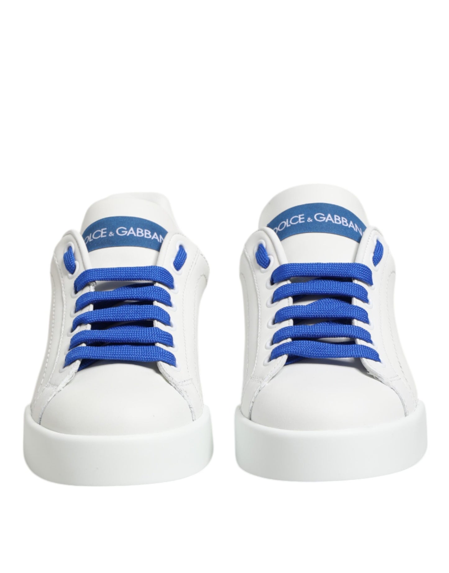 Dolce & Gabbana Weiß Blau Leder Low Top Turnschuhe Schuhe