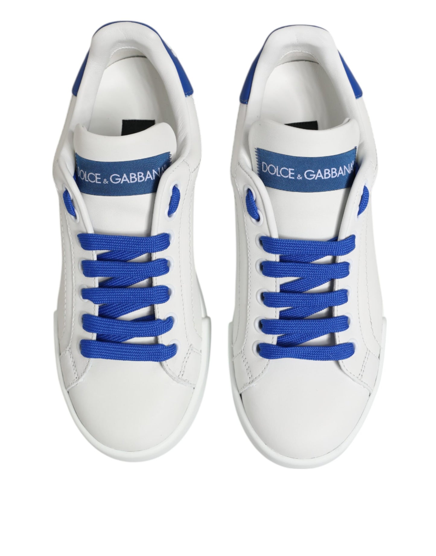 Dolce & Gabbana Weiß Blau Leder Low Top Turnschuhe Schuhe