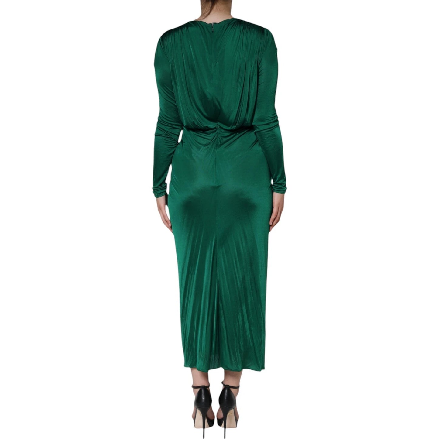 Dolce & Gabbana Dunkelgrünes langärmeliges Midikleid aus Viskose