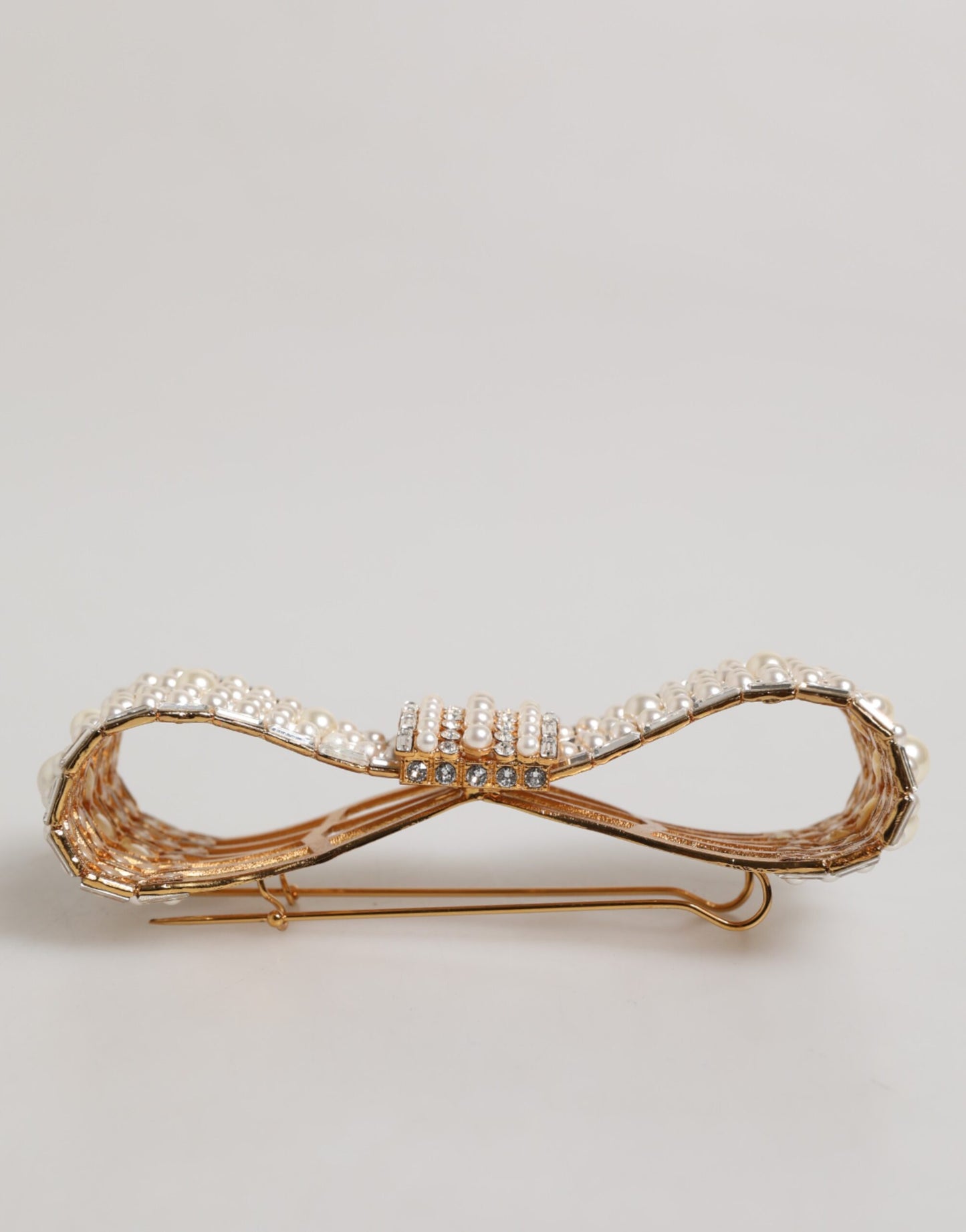 Dolce & Gabbana Gold-Ton Messing Bogen Kristall FauxPearl verschönert Brosche