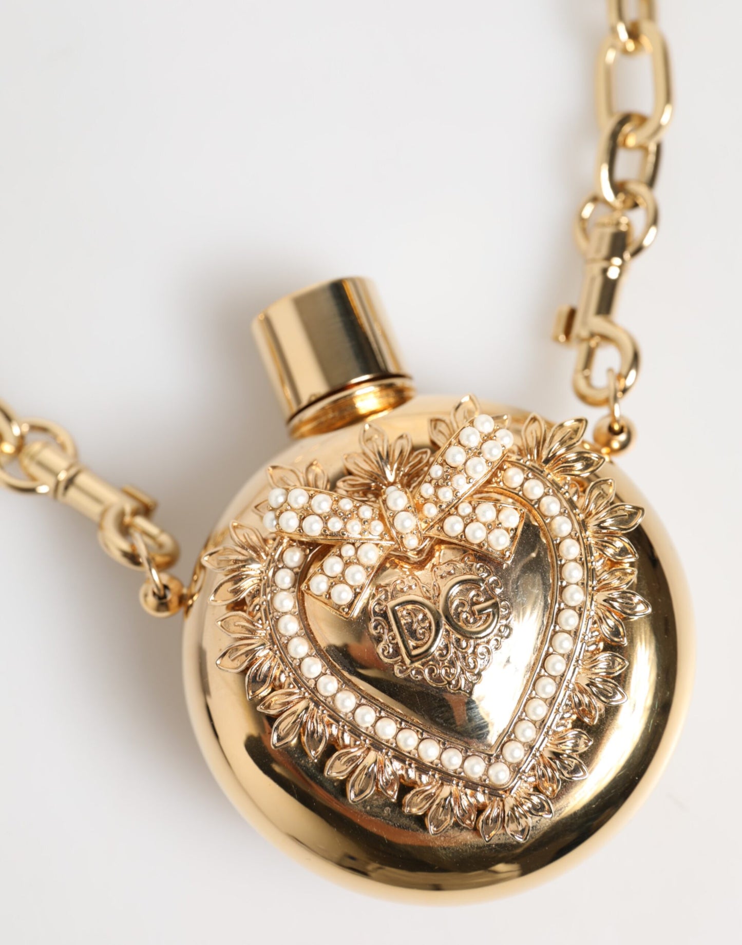 Dolce & Gabbana Gold Messing Strass Anhänger Devotion Charm Halskette