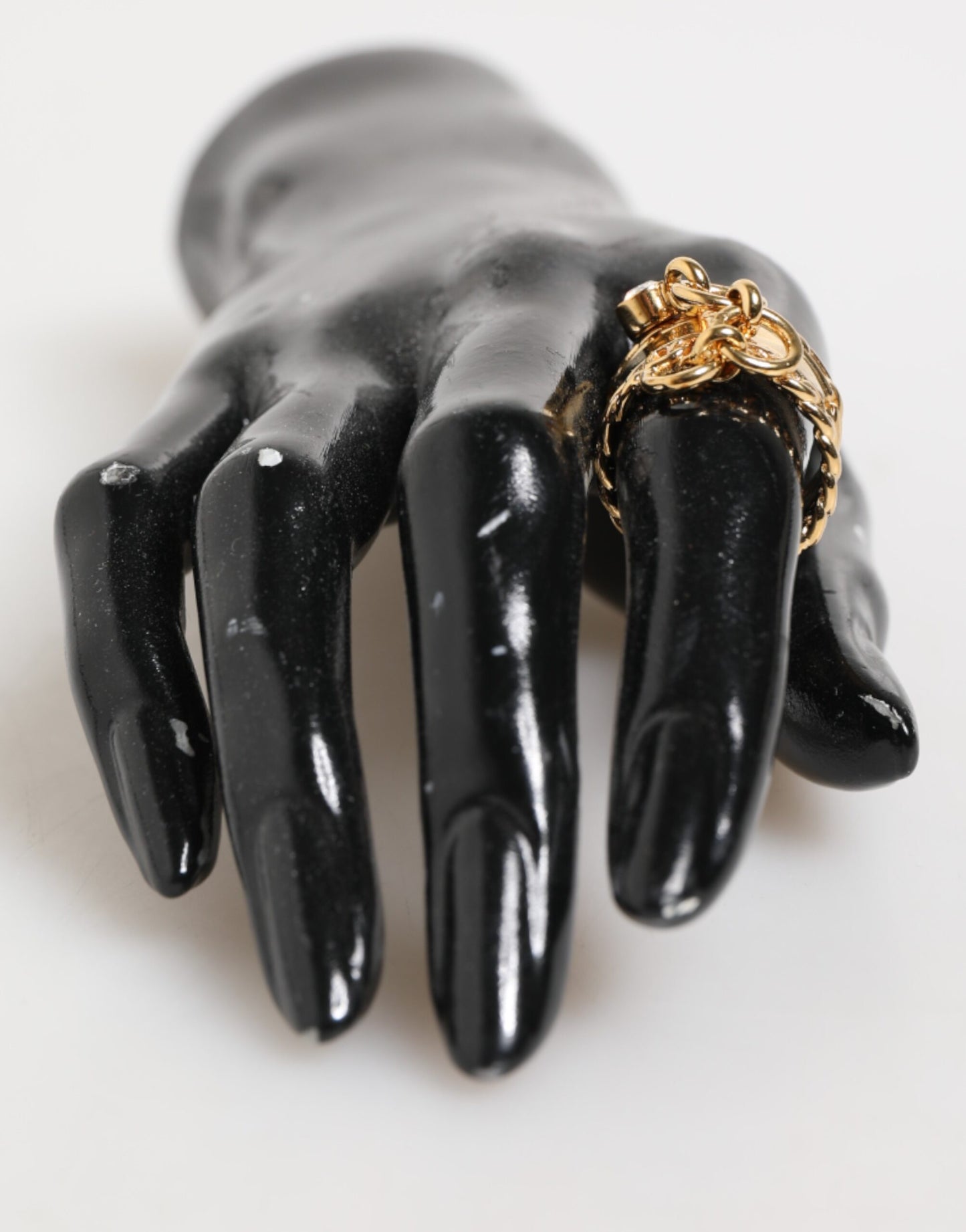 Dolce & Gabbana Gold-Ton Messing Logo Kette klare Kristalle Verstellbarer Ring