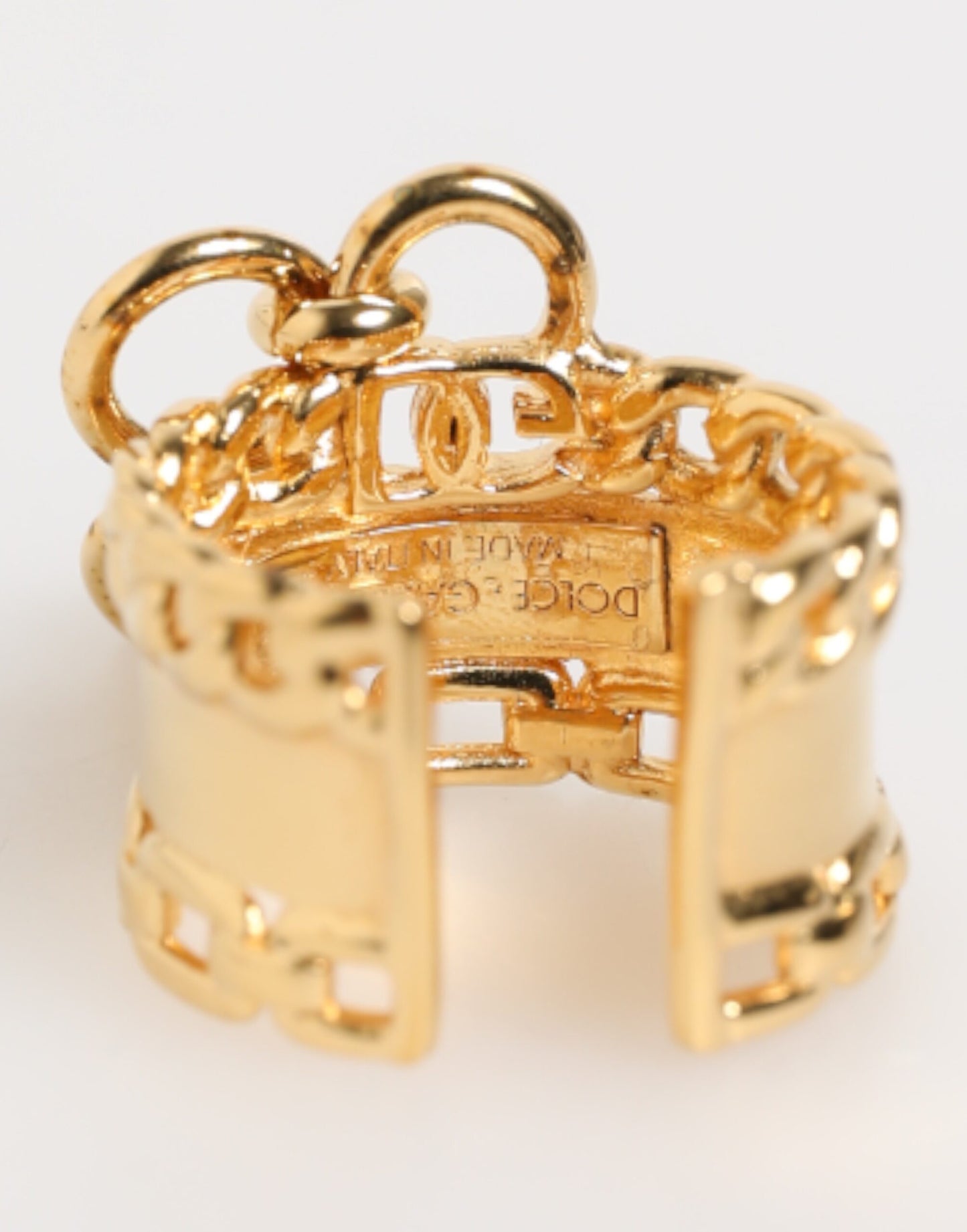 Dolce & Gabbana Gold-Ton Messing Logo Kette klare Kristalle Verstellbarer Ring
