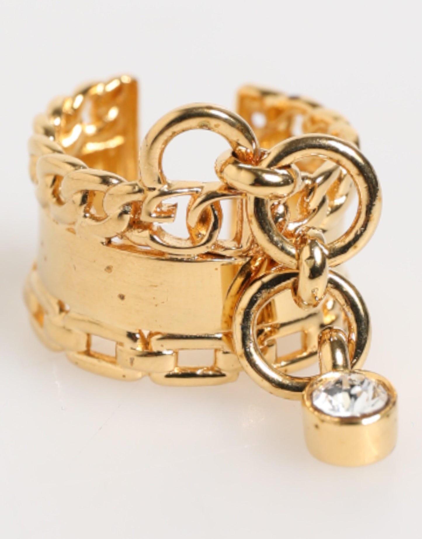 Dolce & Gabbana Gold-Ton Messing Logo Kette klare Kristalle Verstellbarer Ring