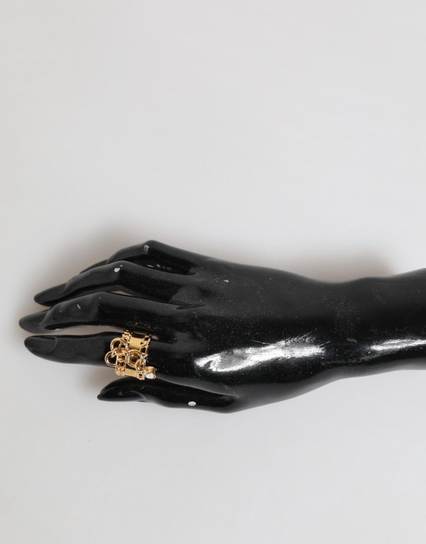 Dolce & Gabbana Gold-Ton Messing Logo Kette klare Kristalle Verstellbarer Ring