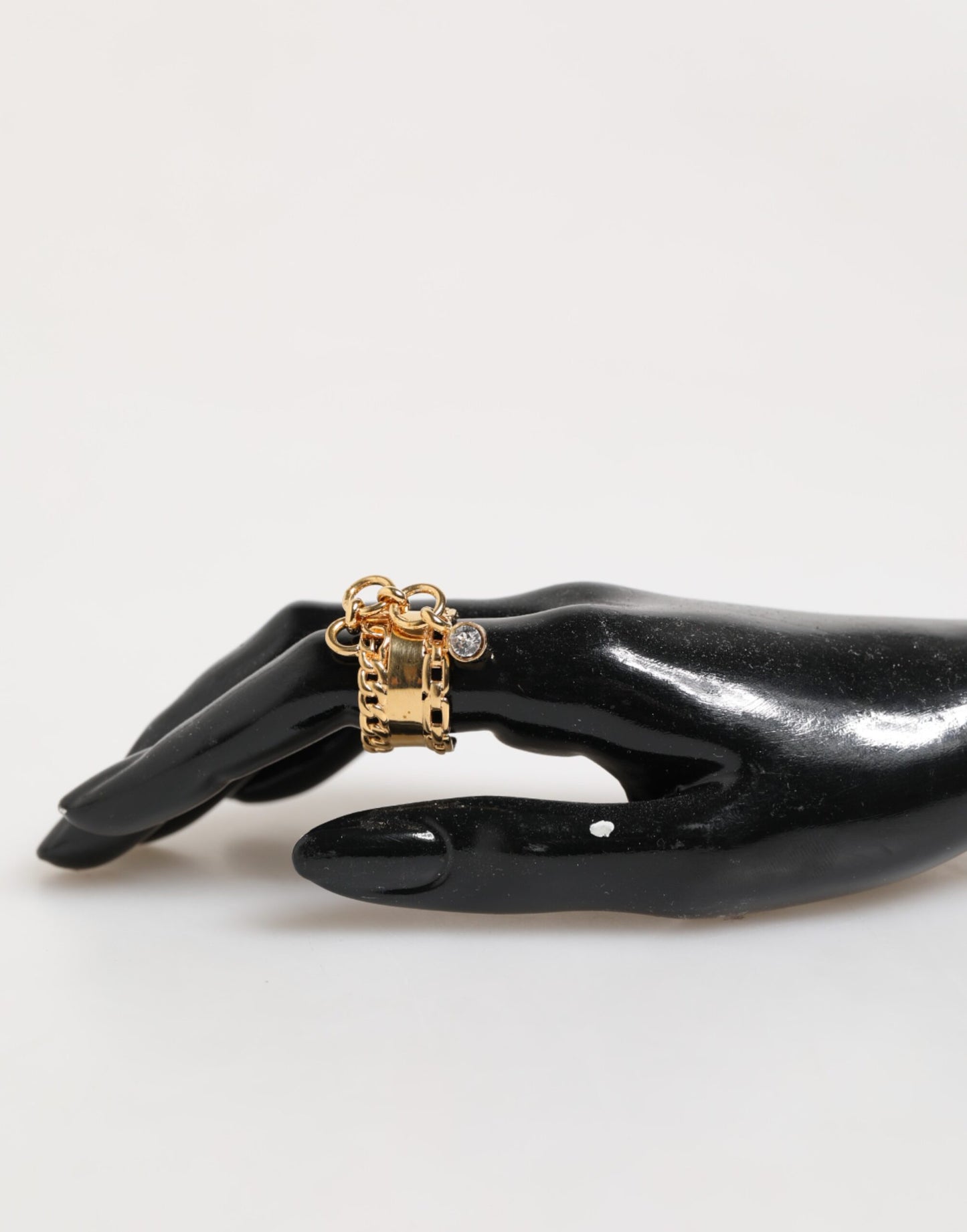 Dolce & Gabbana Gold-Ton Messing Logo Kette klare Kristalle Verstellbarer Ring