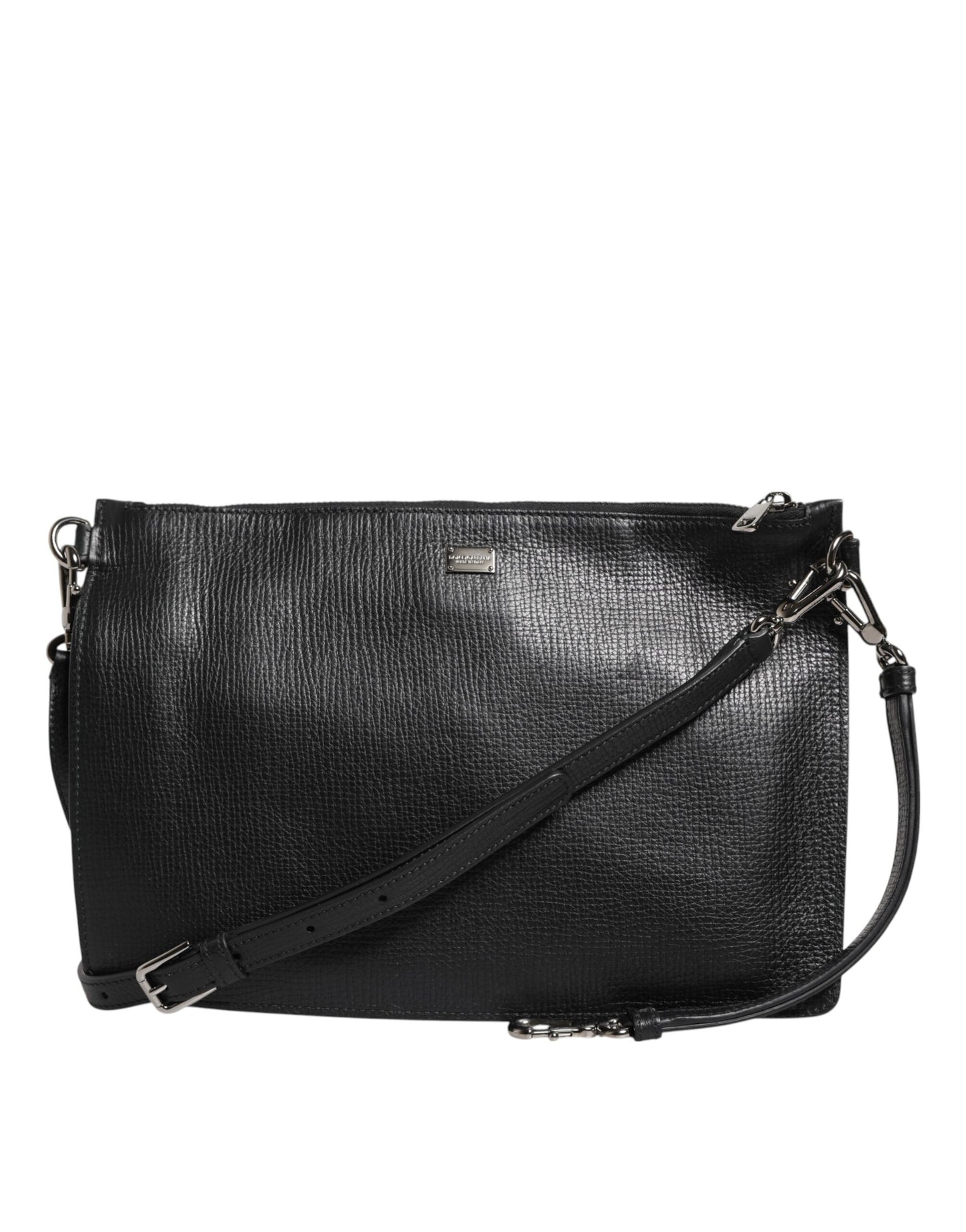 Dolce & Gabbana Schwarz Palmellato Leder Logo Plaque Umhängetasche Borse
