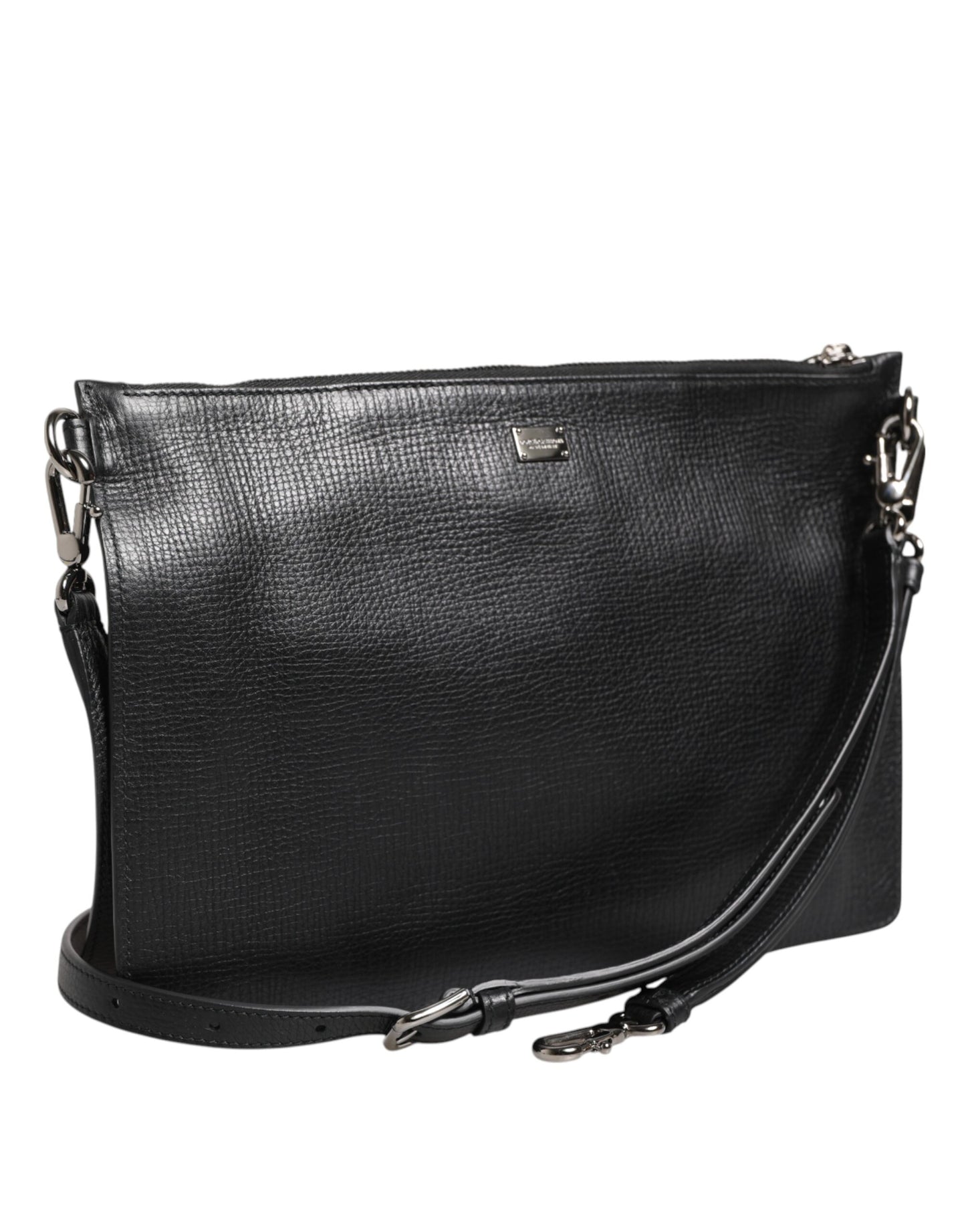 Dolce & Gabbana Schwarz Palmellato Leder Logo Plaque Umhängetasche Borse