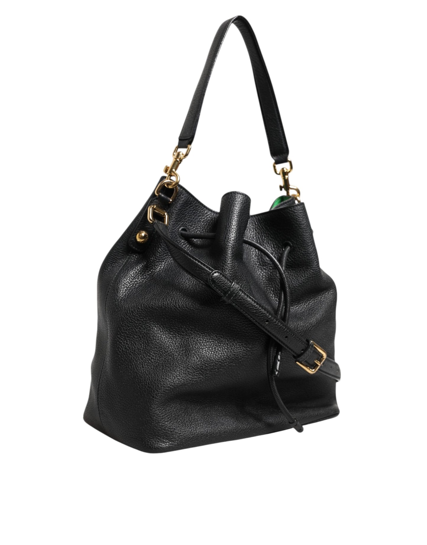 Dolce & Gabbana Schwarz Leder Schulter Crossbody Bucket Frauen Borse Tasche